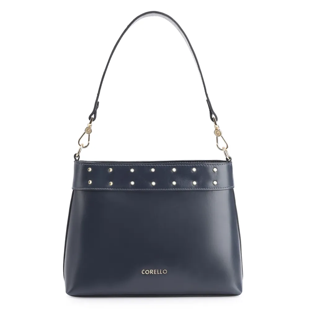 Bolsa De Ombro Rebites Couro Azul