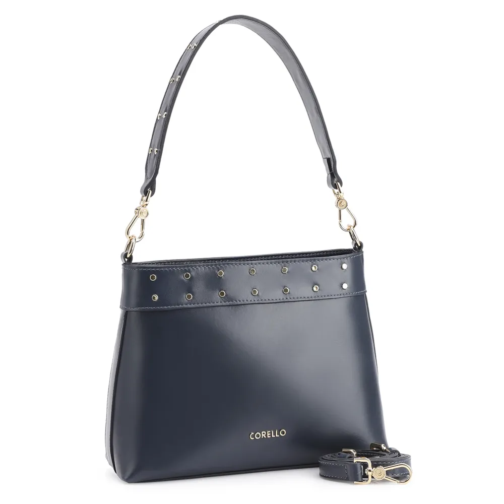 Bolsa De Ombro Rebites Couro Azul - imagem 2
