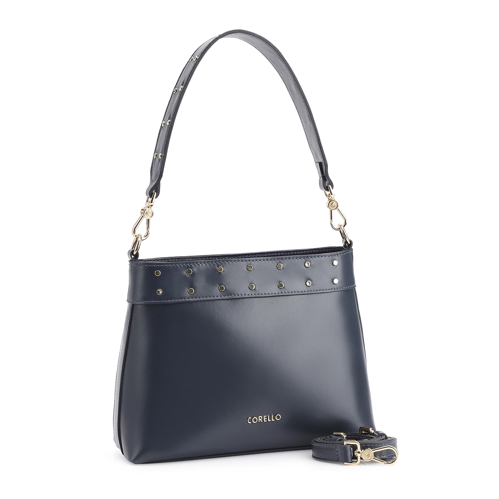 Bolsa De Ombro Rebites Couro Azul