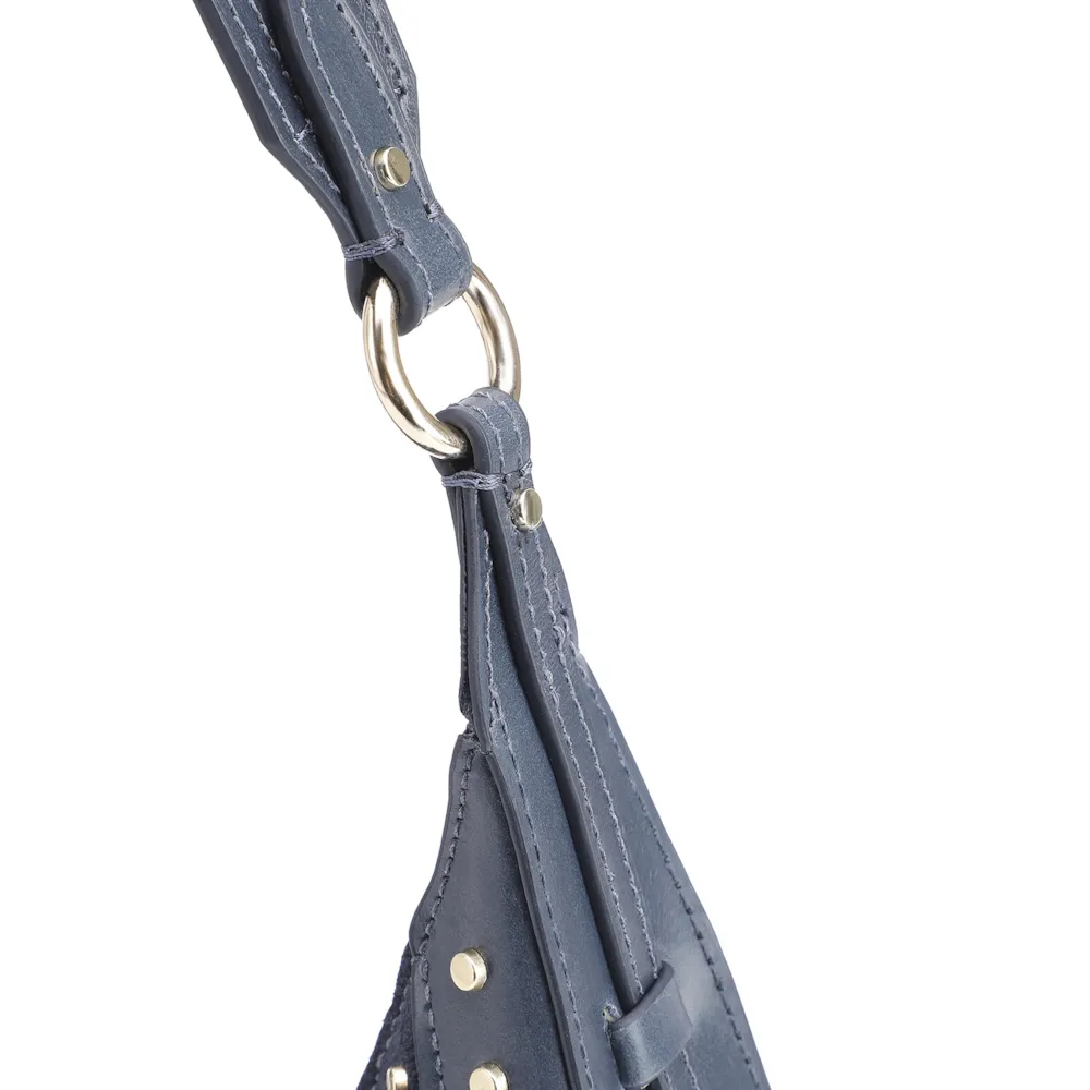 Bolsa De Ombro Rebites Couro Camurça Azul/Couro Azul - imagem 5