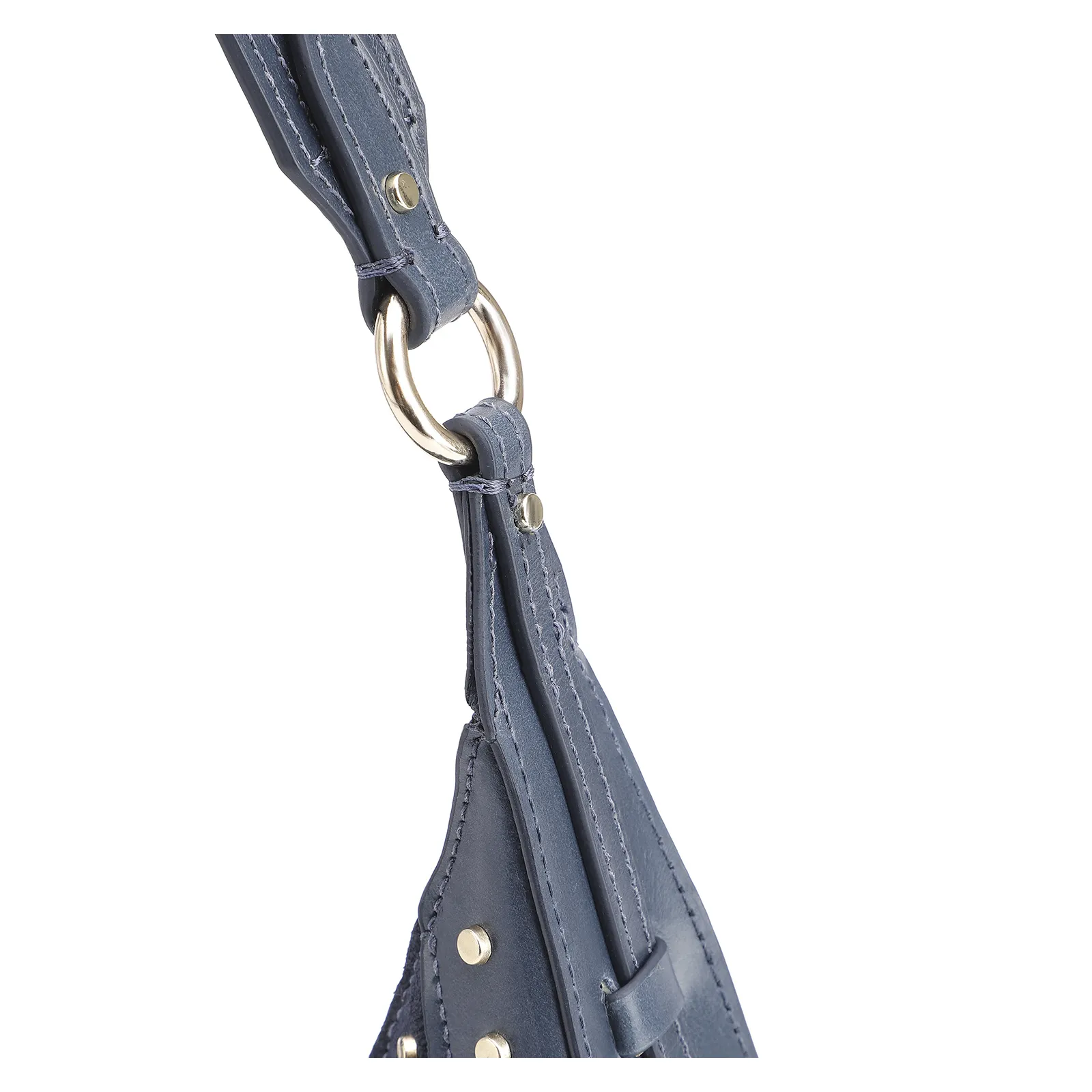 Bolsa De Ombro Rebites Couro Camurça Azul/Couro Azul