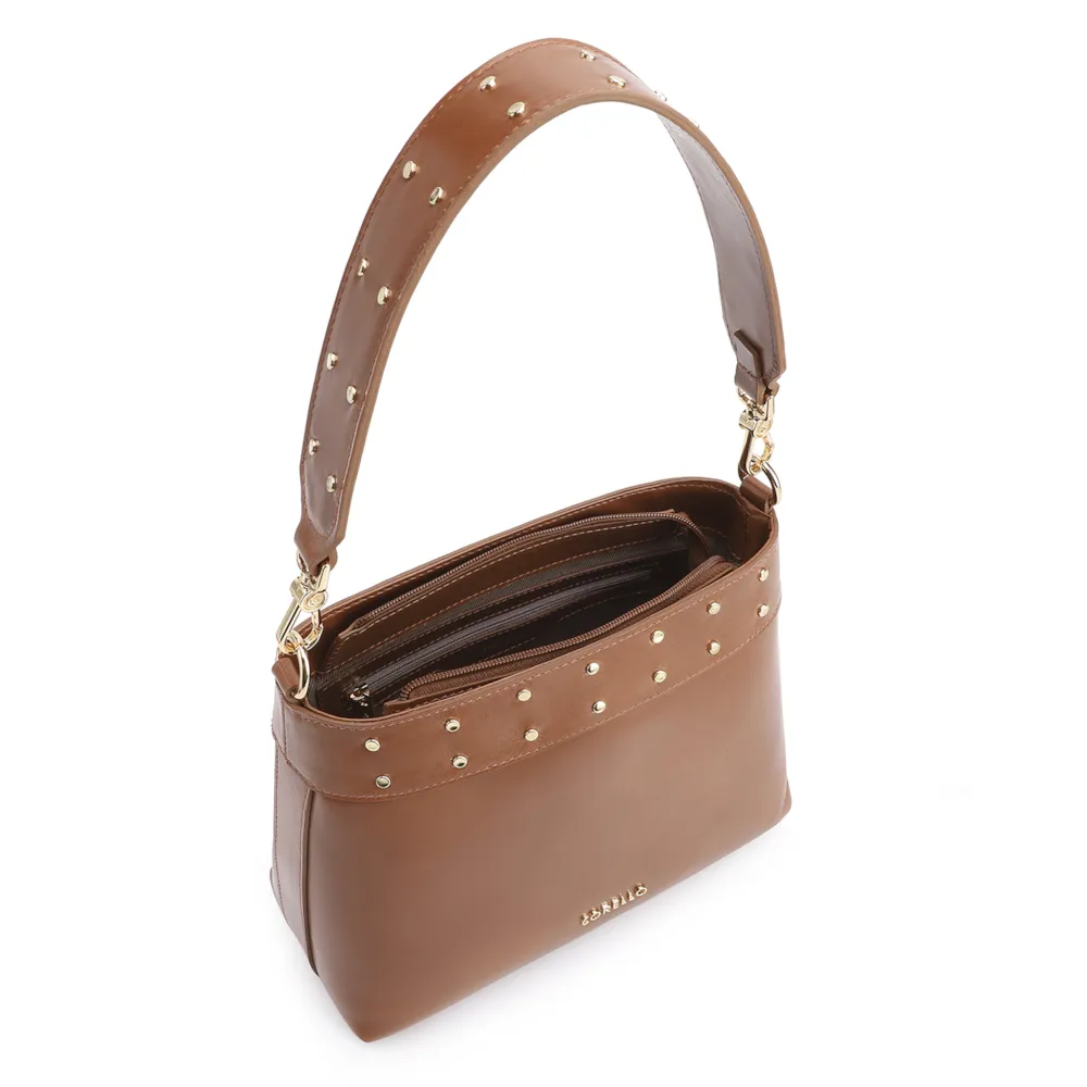 Bolsa De Ombro Rebites Couro Marrom - imagem 4