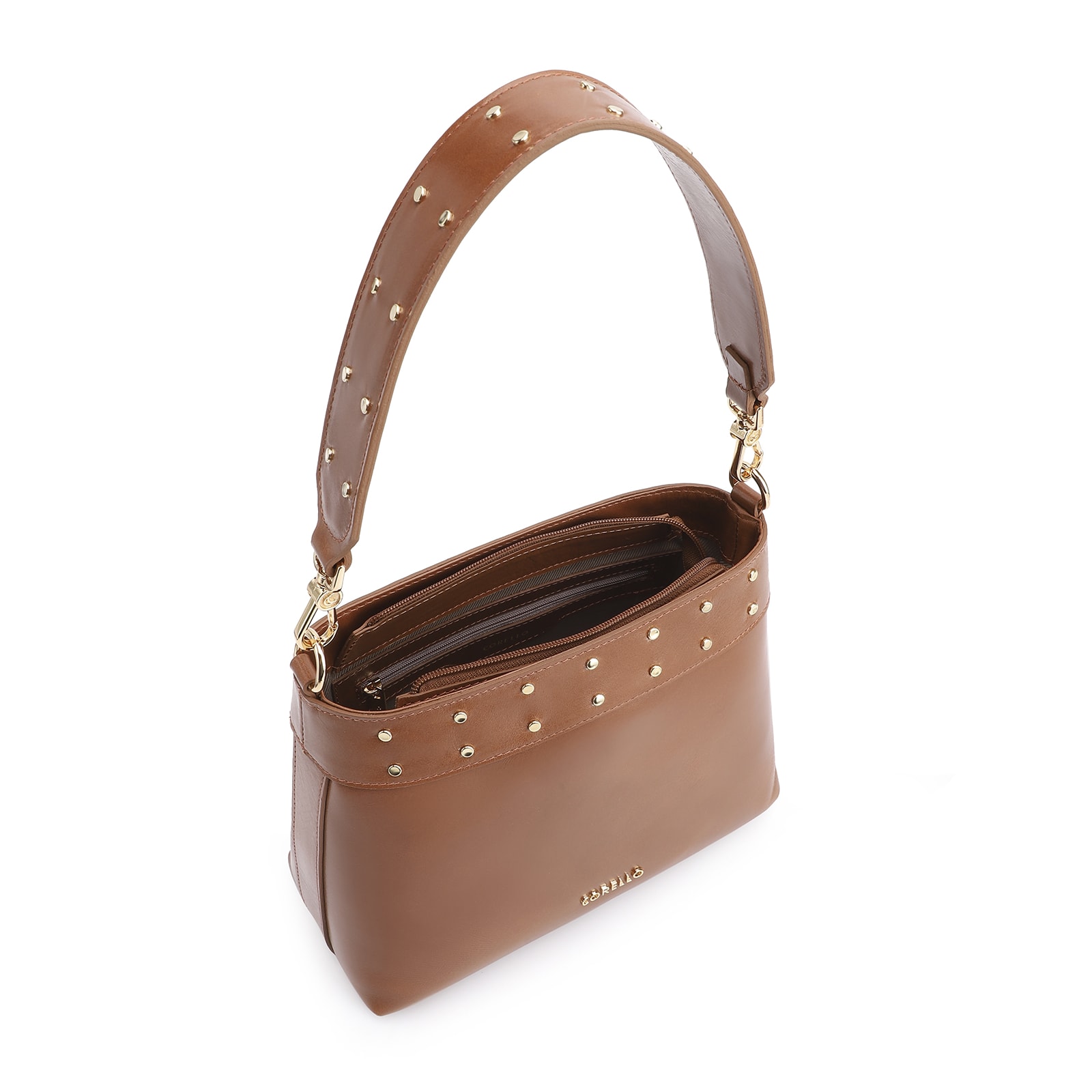 Bolsa De Ombro Rebites Couro Marrom