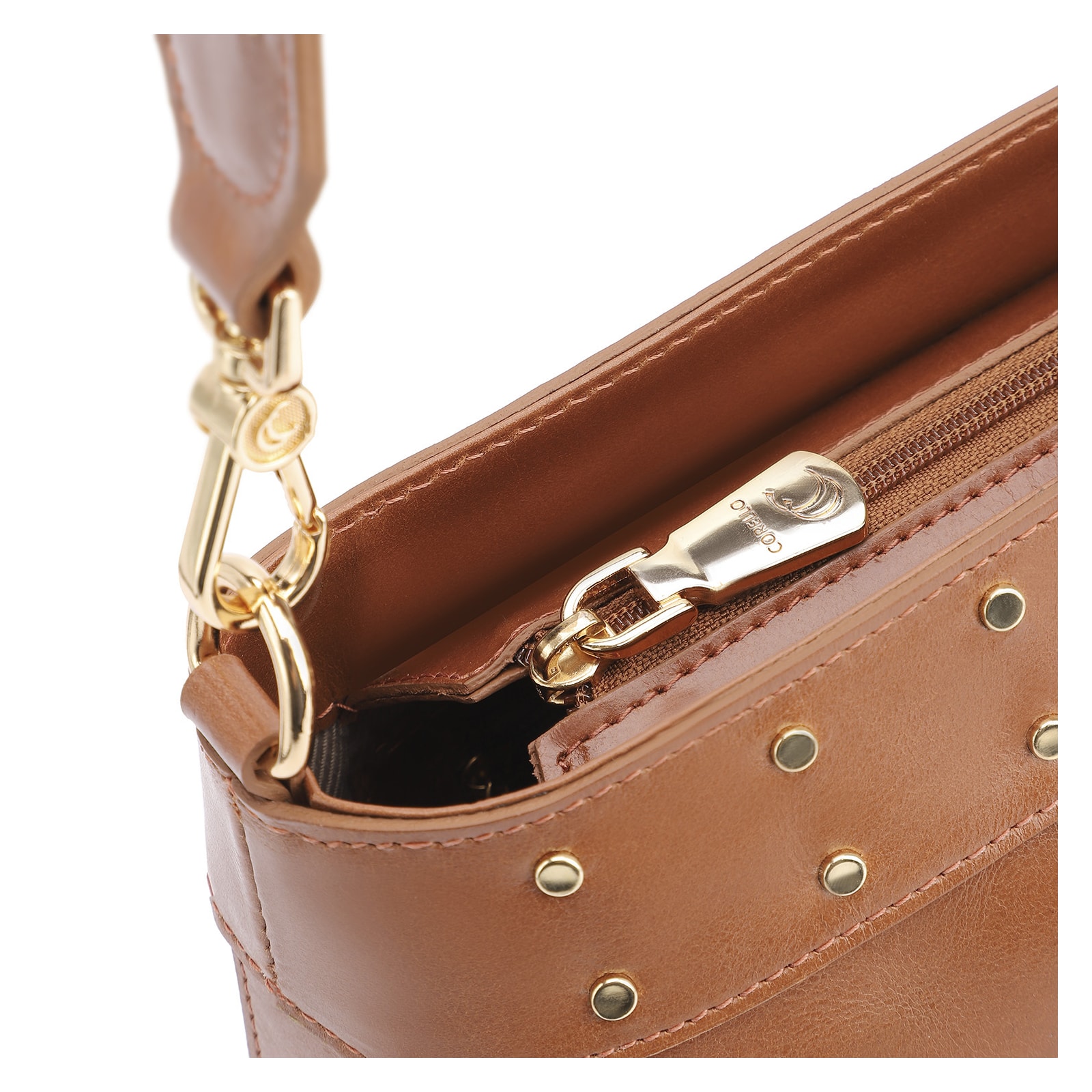 Bolsa De Ombro Rebites Couro Marrom