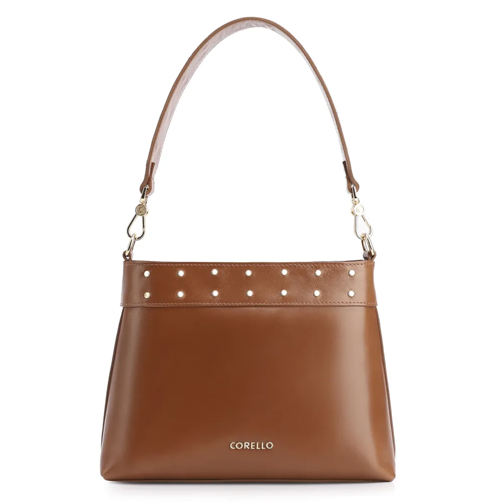 Bolsa De Ombro Rebites Couro Marrom