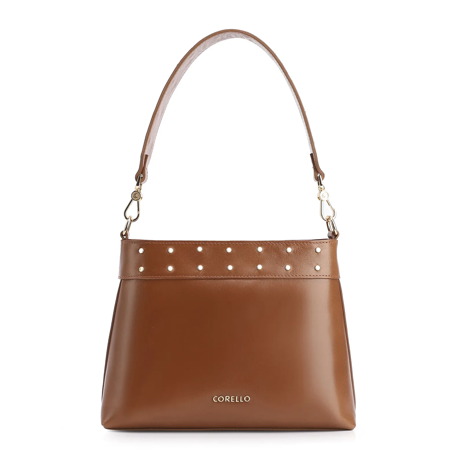 Bolsa De Ombro Rebites Couro Marrom