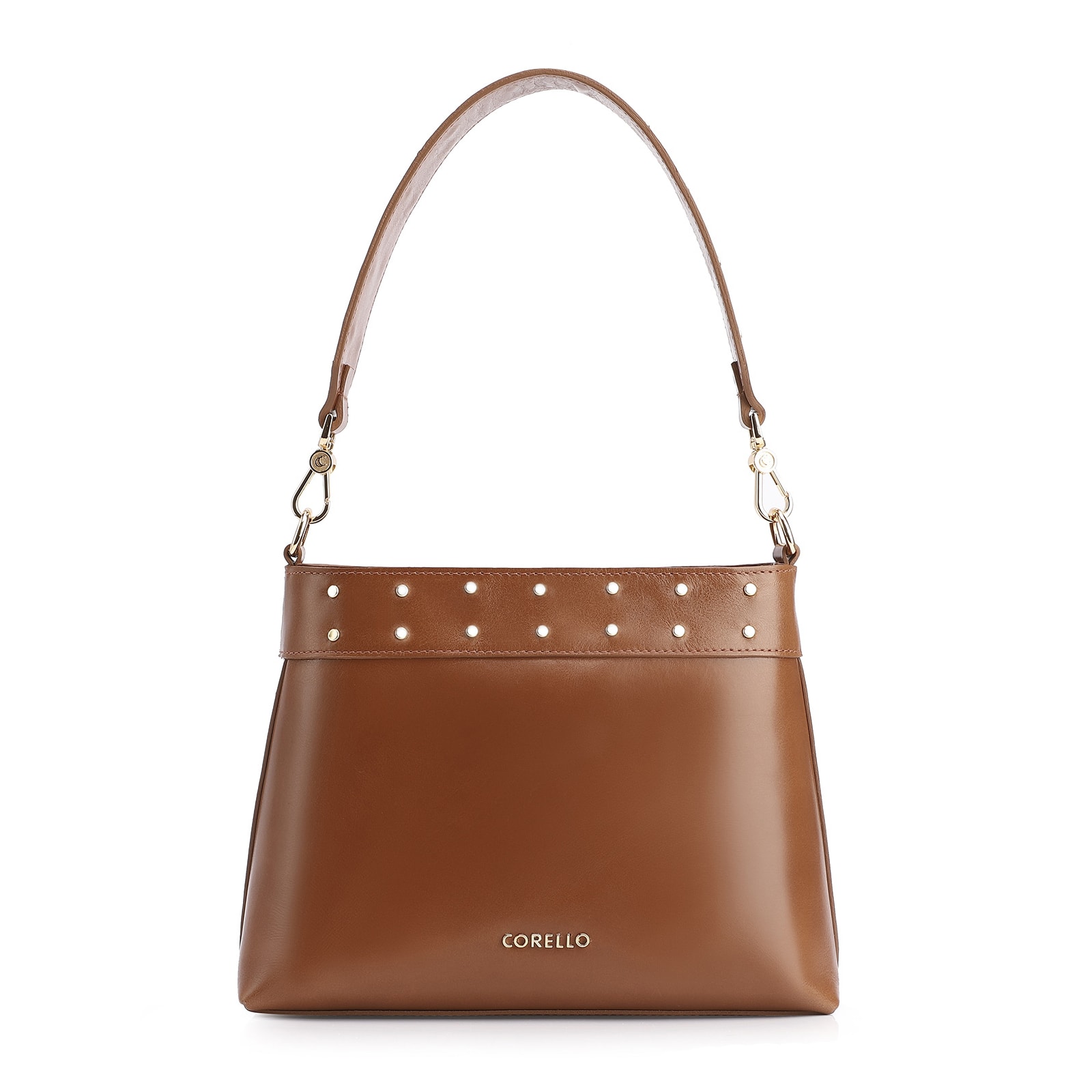 Bolsa De Ombro Rebites Couro Marrom