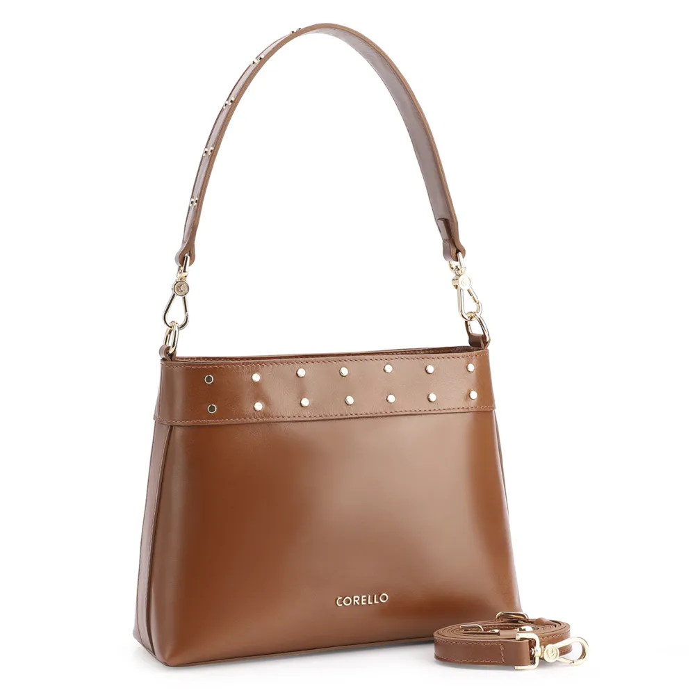 Bolsa De Ombro Rebites Couro Marrom - imagem 2