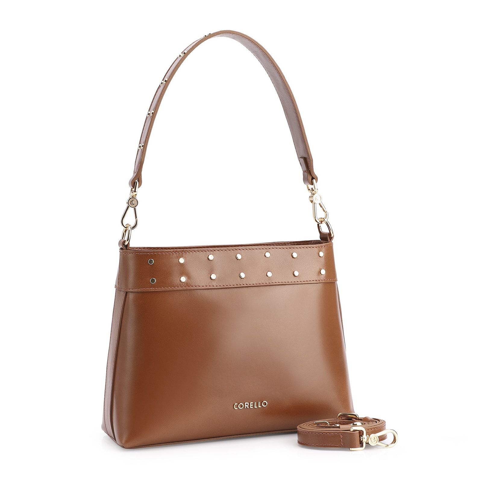 Bolsa De Ombro Rebites Couro Marrom