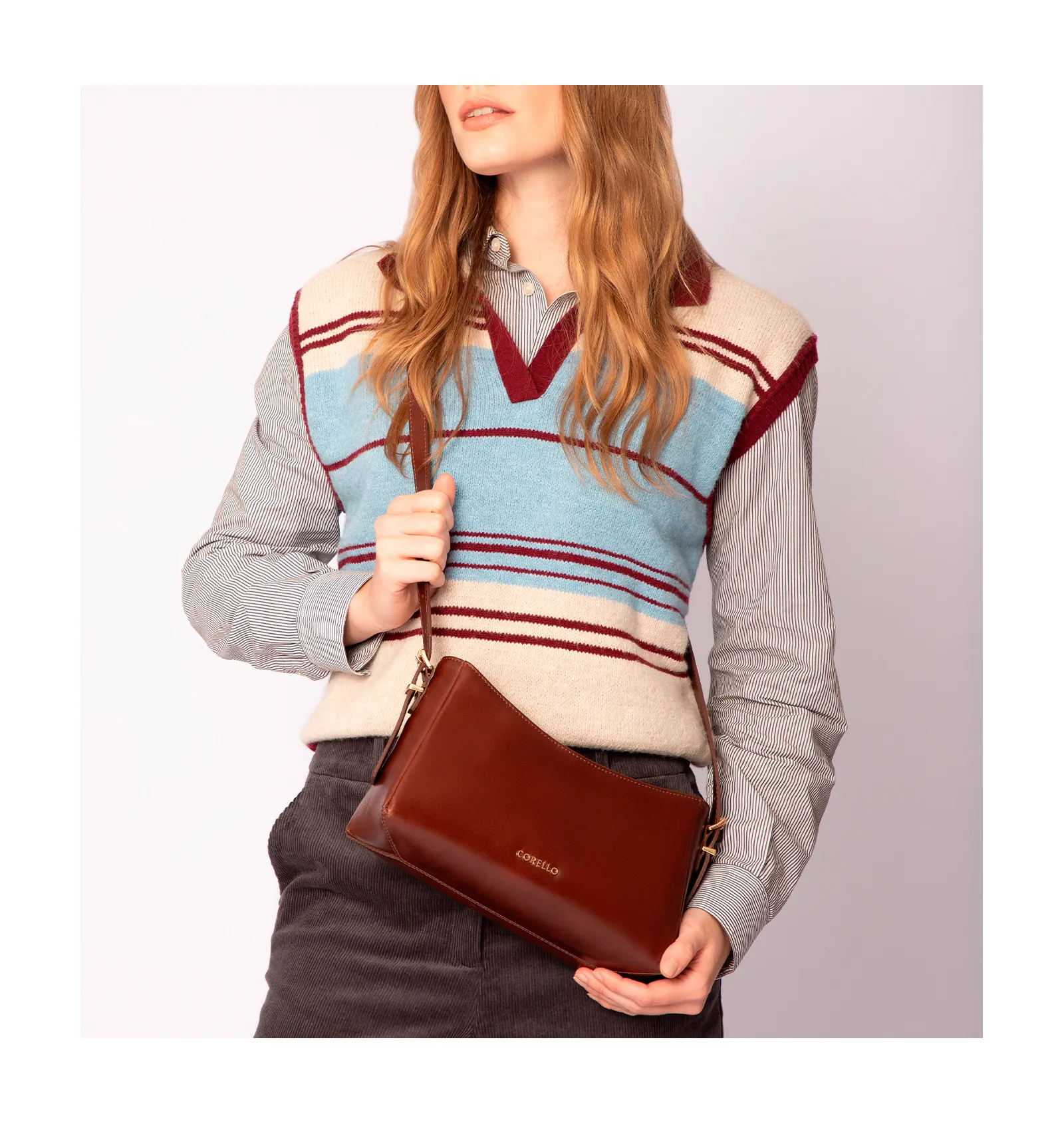 Bolsa De Ombro Rebites Couro Marrom