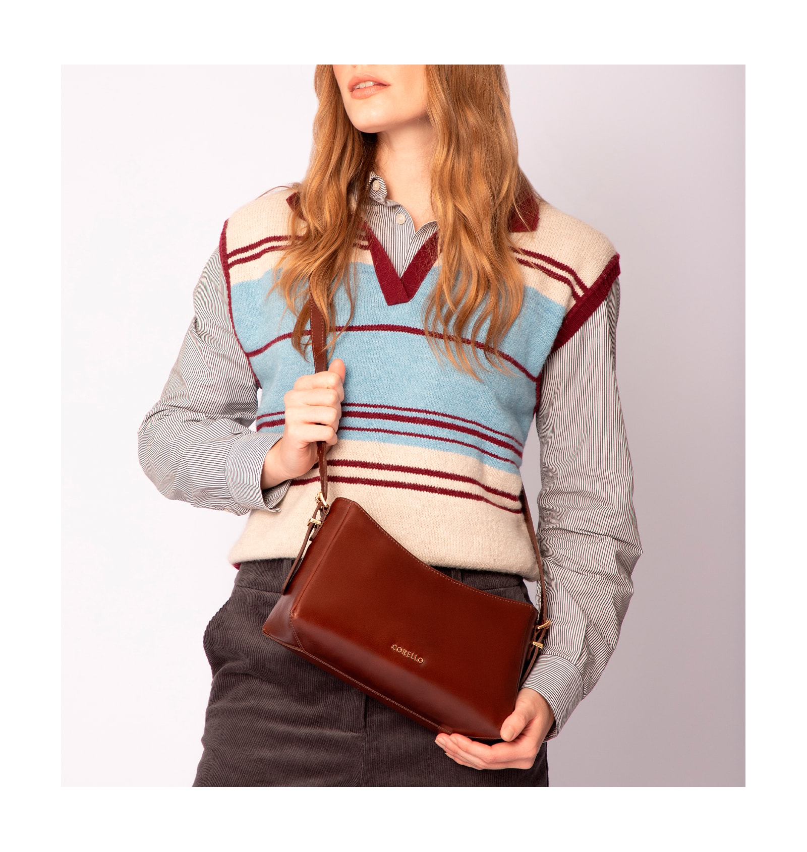Bolsa De Ombro Rebites Couro Marrom