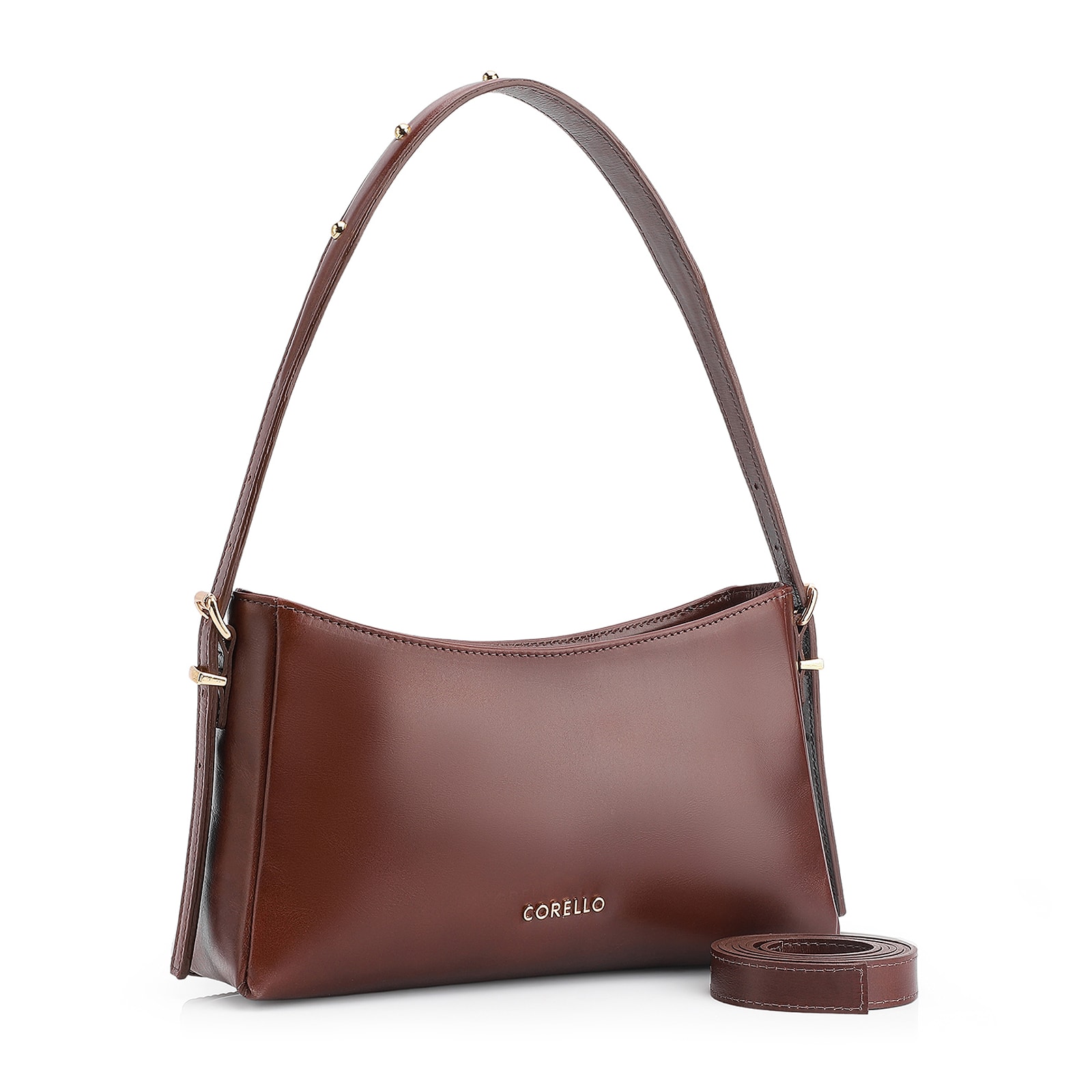 Bolsa De Ombro Rebites Couro Marrom