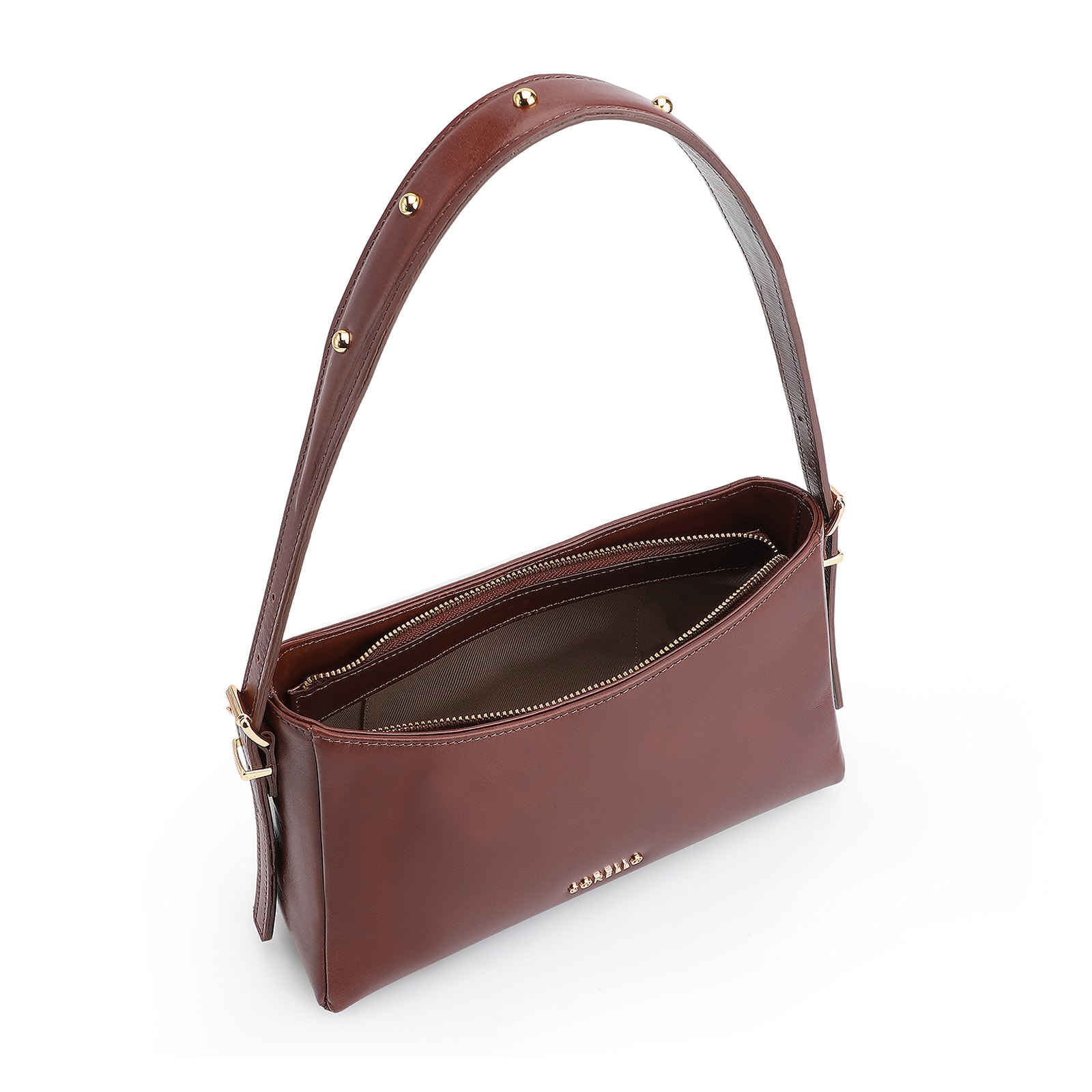 Bolsa De Ombro Rebites Couro Marrom