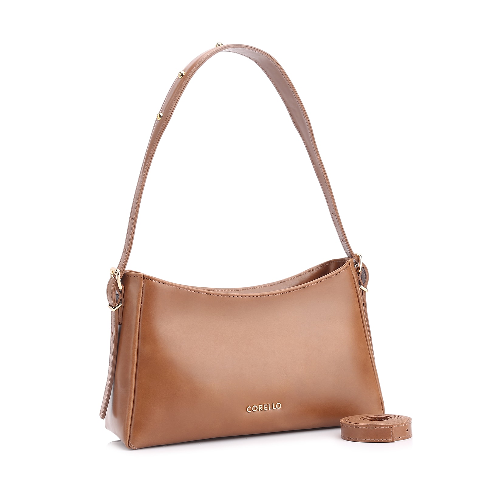 Bolsa De Ombro Rebites Couro Marrom