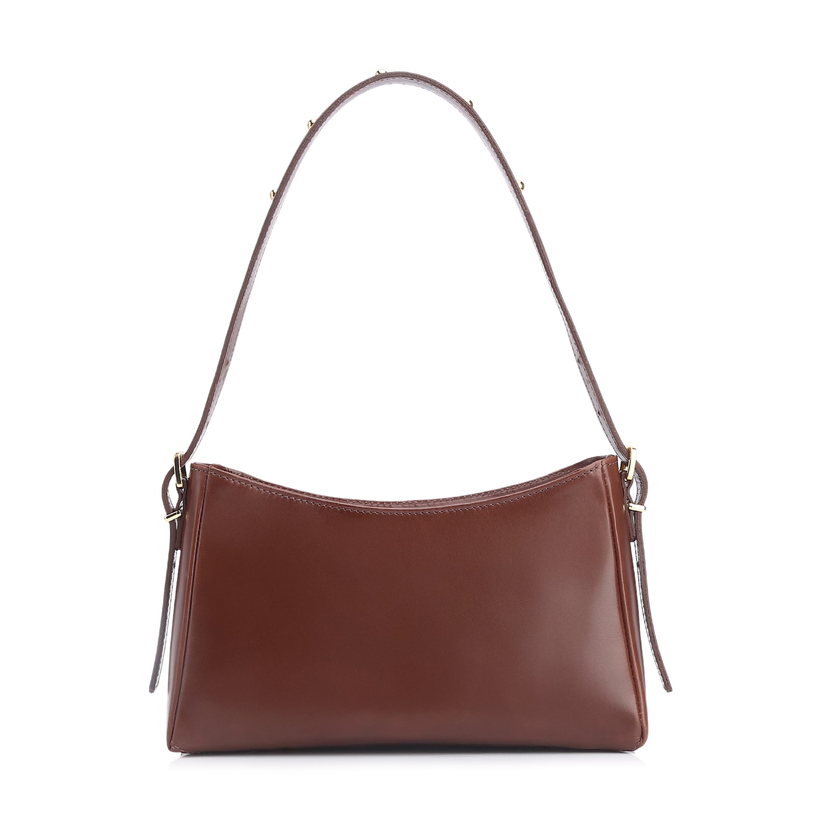 Bolsa De Ombro Rebites Couro Marrom Escuro