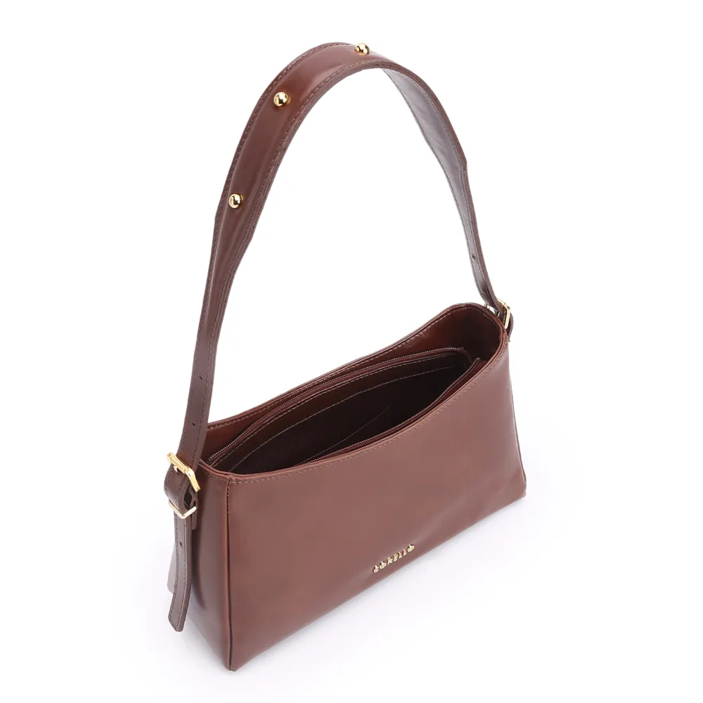Bolsa De Ombro Rebites Couro Marrom Escuro - imagem 4