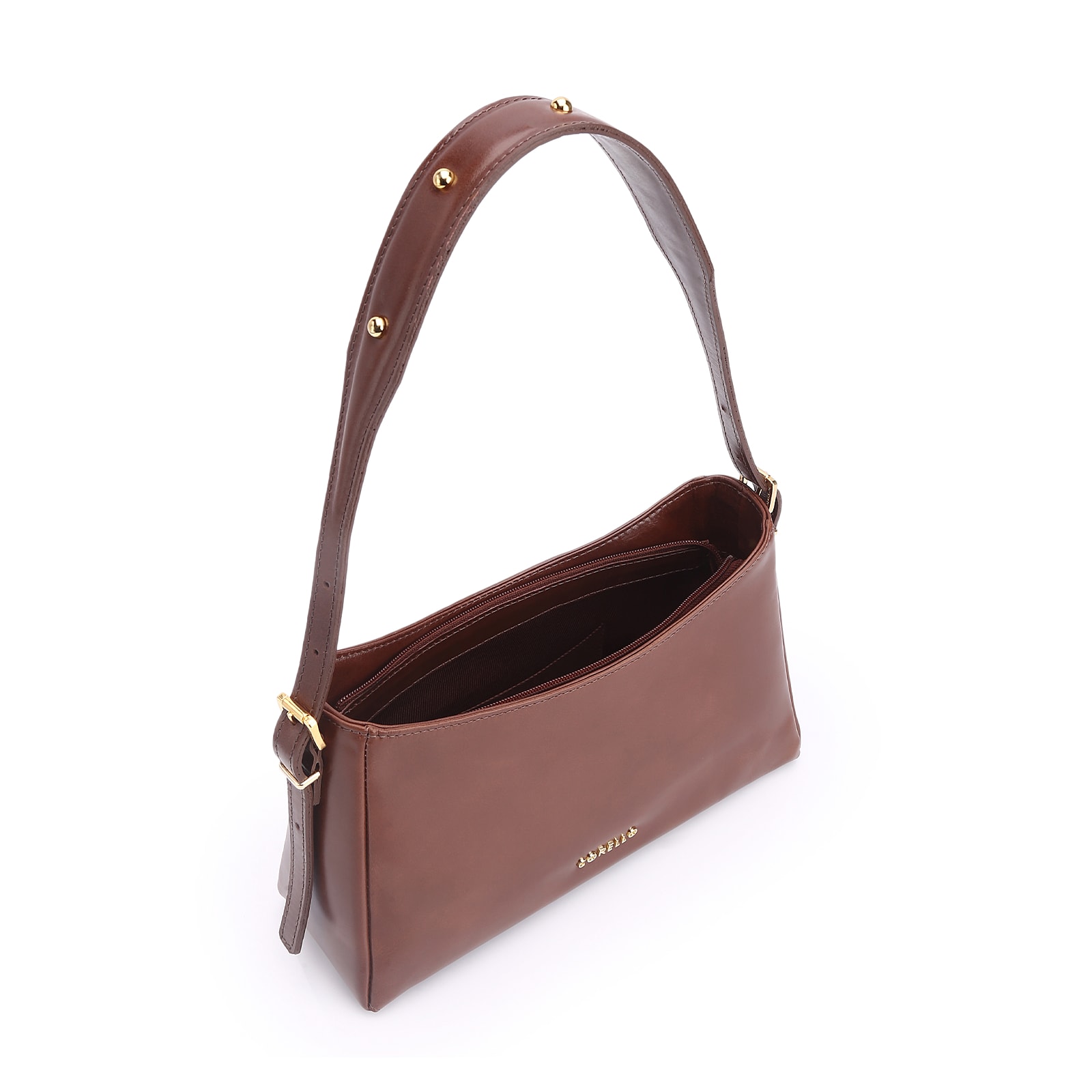 Bolsa De Ombro Rebites Couro Marrom Escuro