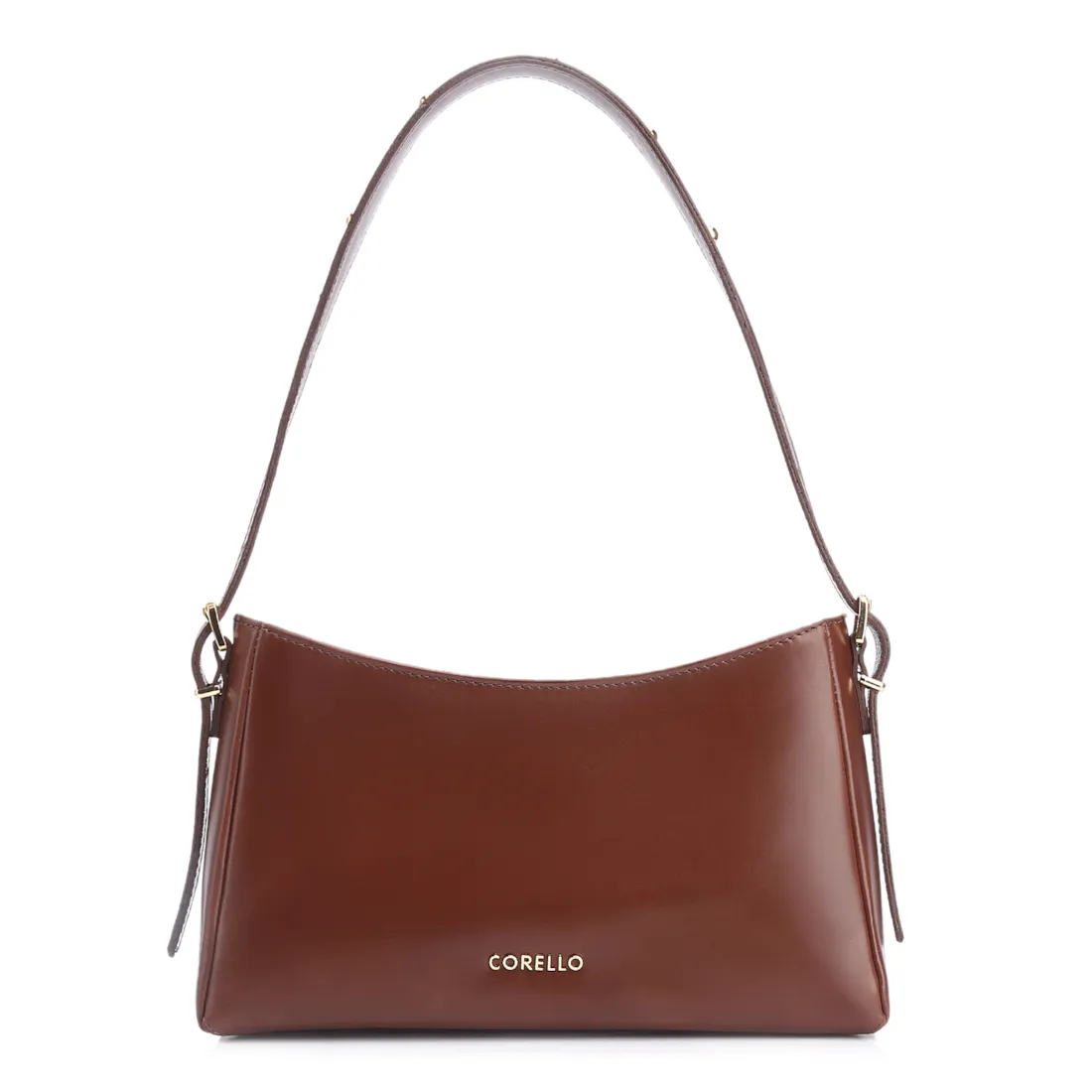 Bolsa De Ombro Rebites Couro Marrom Escuro