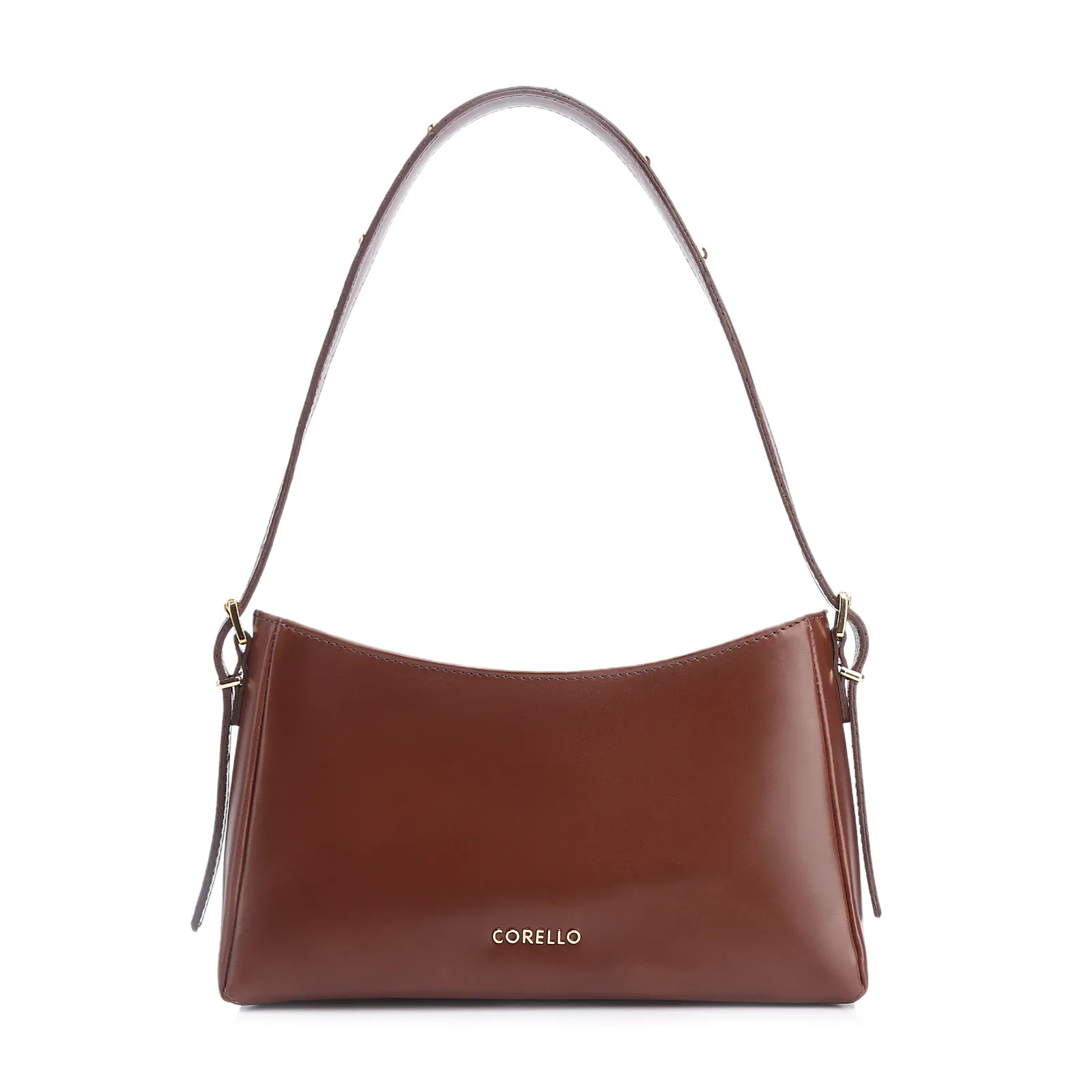 Bolsa De Ombro Rebites Couro Marrom Escuro