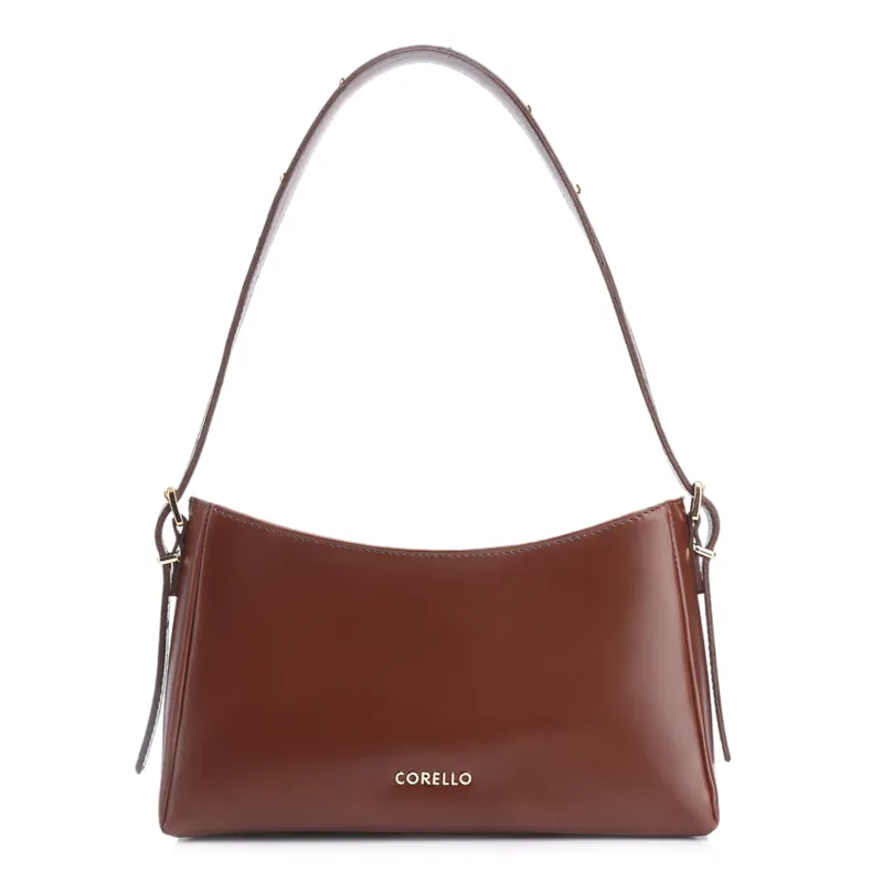 Bolsa De Ombro Rebites Couro Marrom Escuro