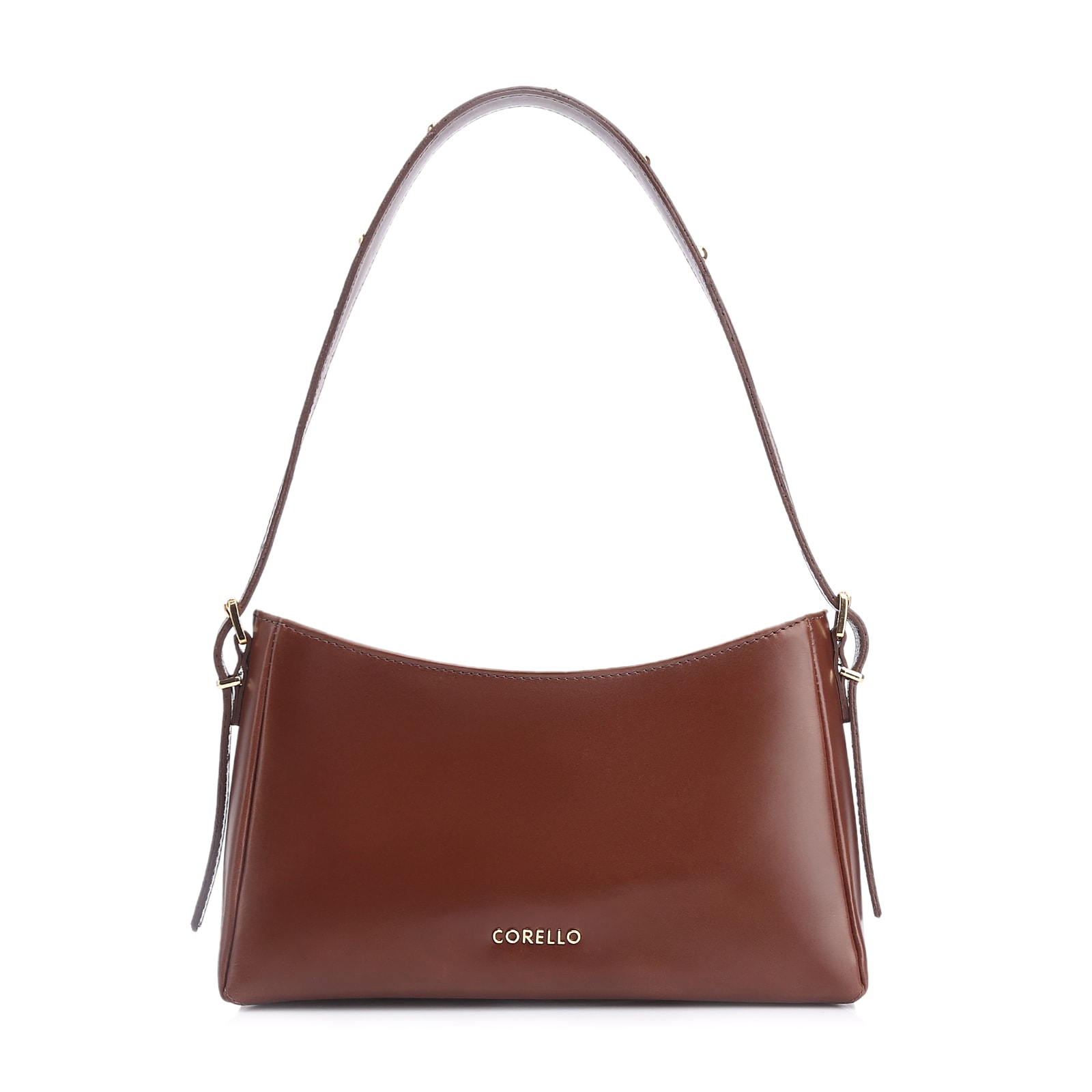 Bolsa De Ombro Rebites Couro Marrom Escuro