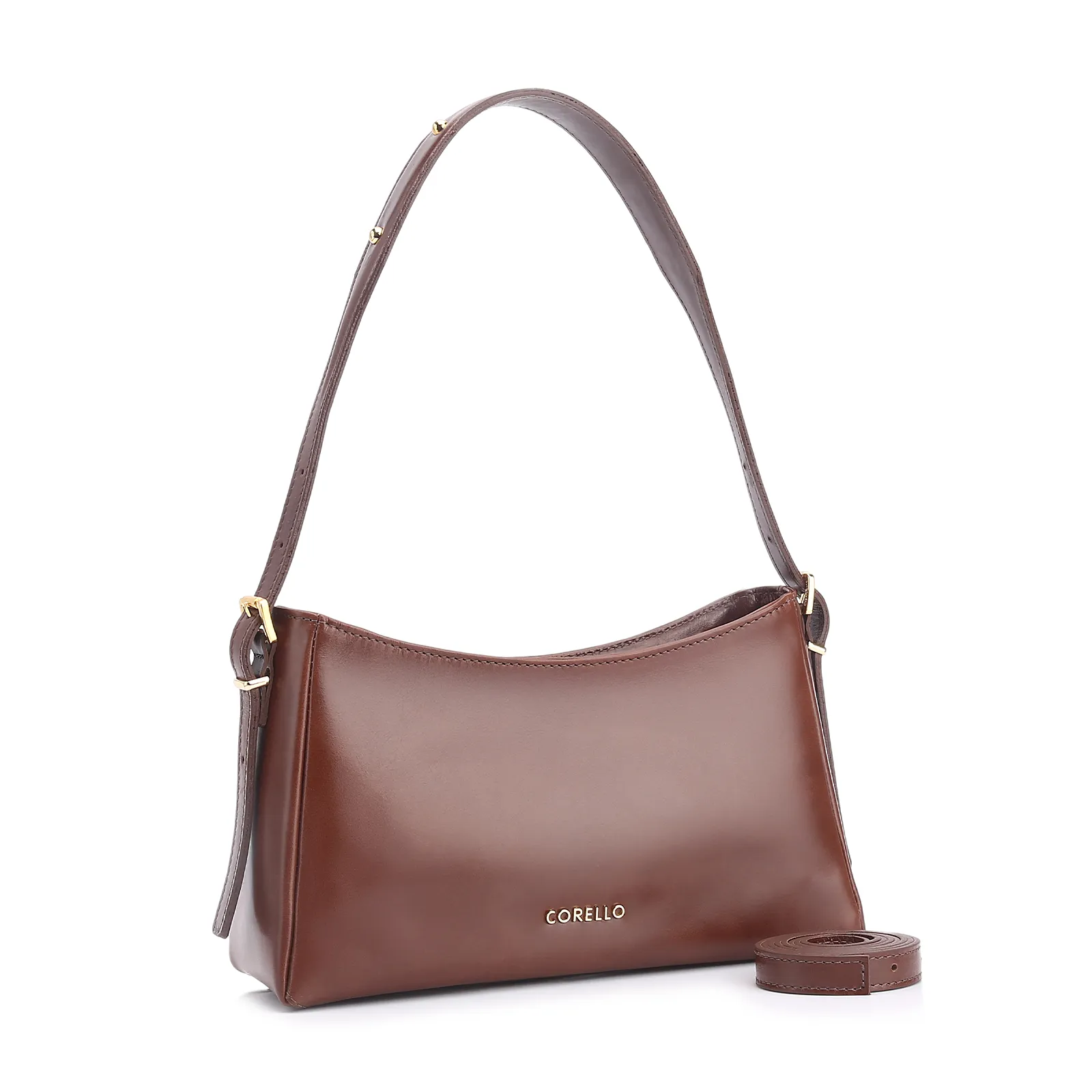 Bolsa De Ombro Rebites Couro Marrom Escuro