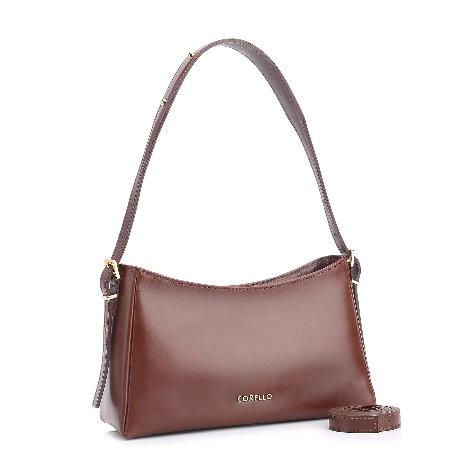 Bolsa De Ombro Rebites Couro Marrom Escuro