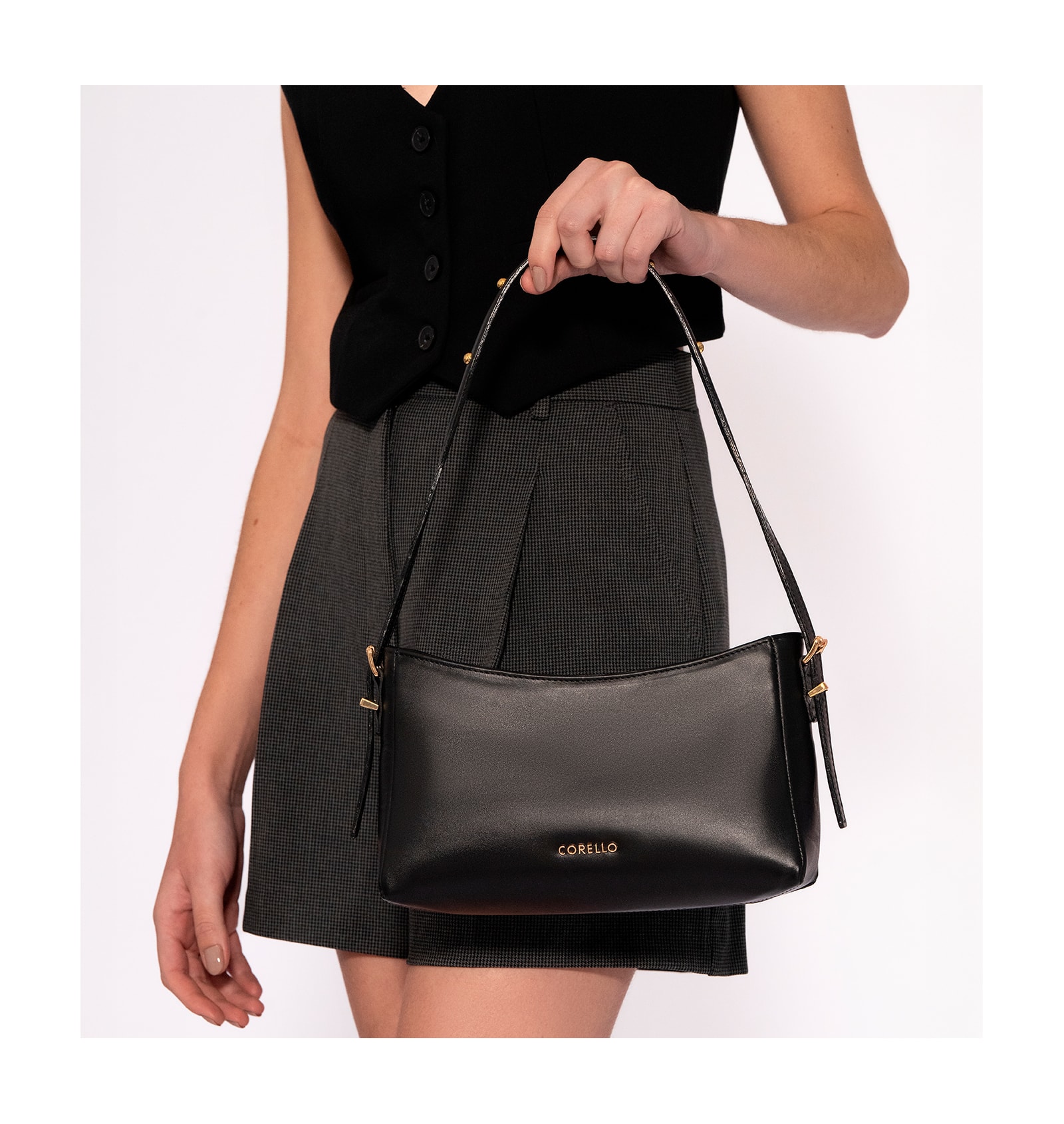 Bolsa De Ombro Rebites Couro Preto