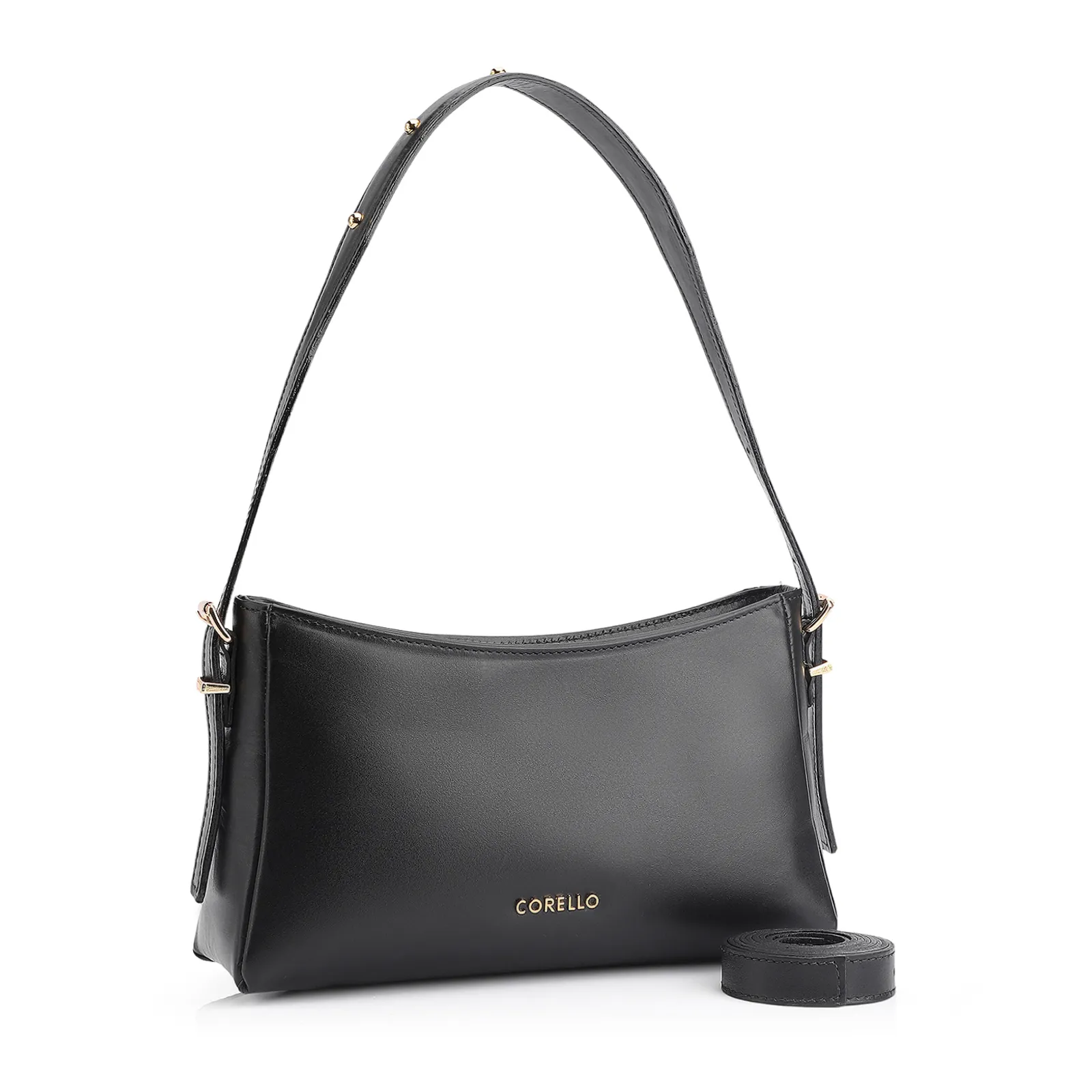 Bolsa De Ombro Rebites Couro Preto