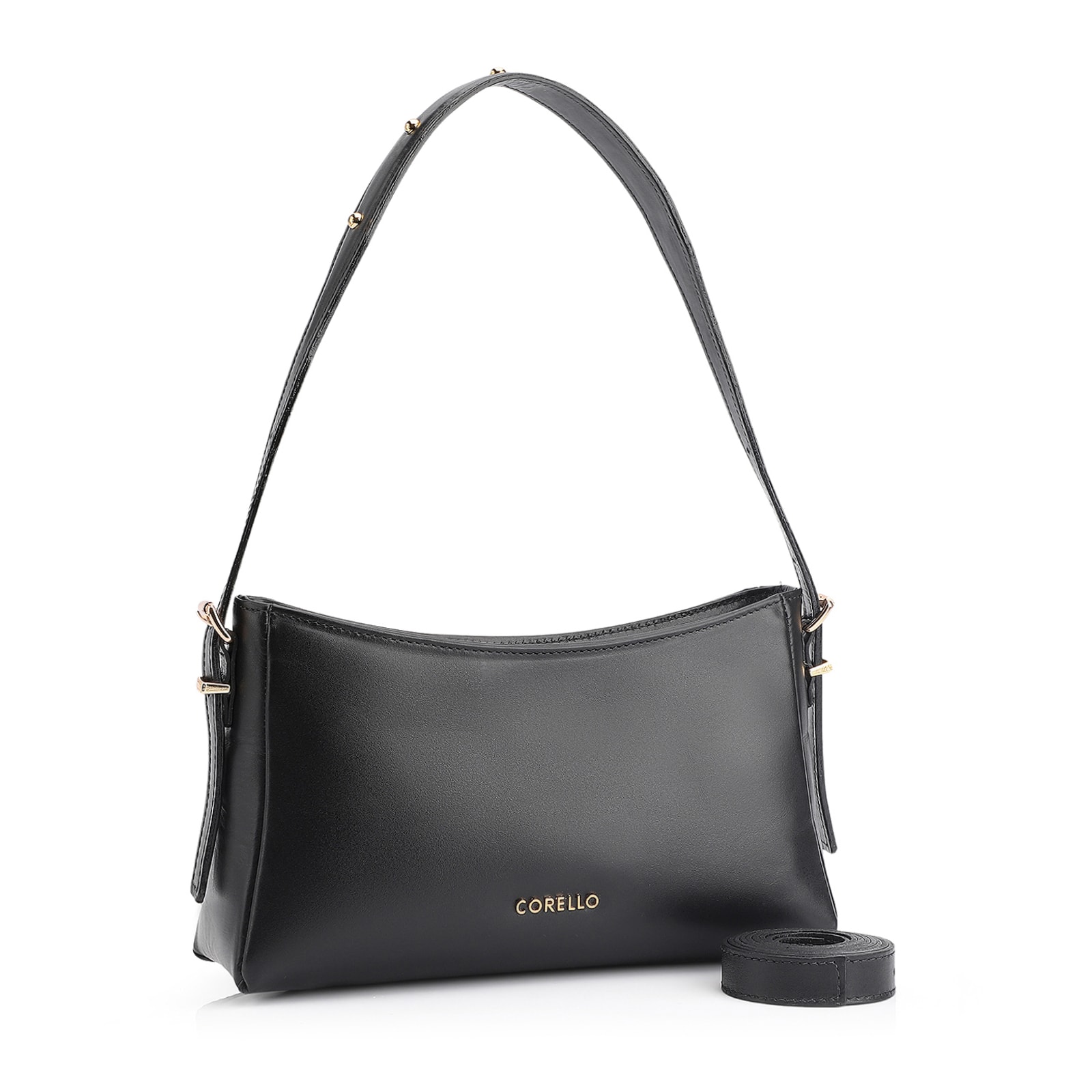 Bolsa De Ombro Rebites Couro Preto