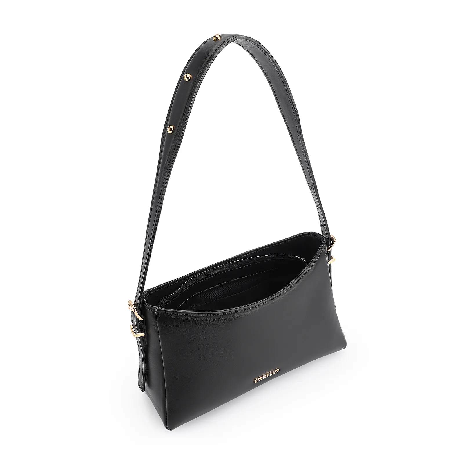 Bolsa De Ombro Rebites Couro Preto