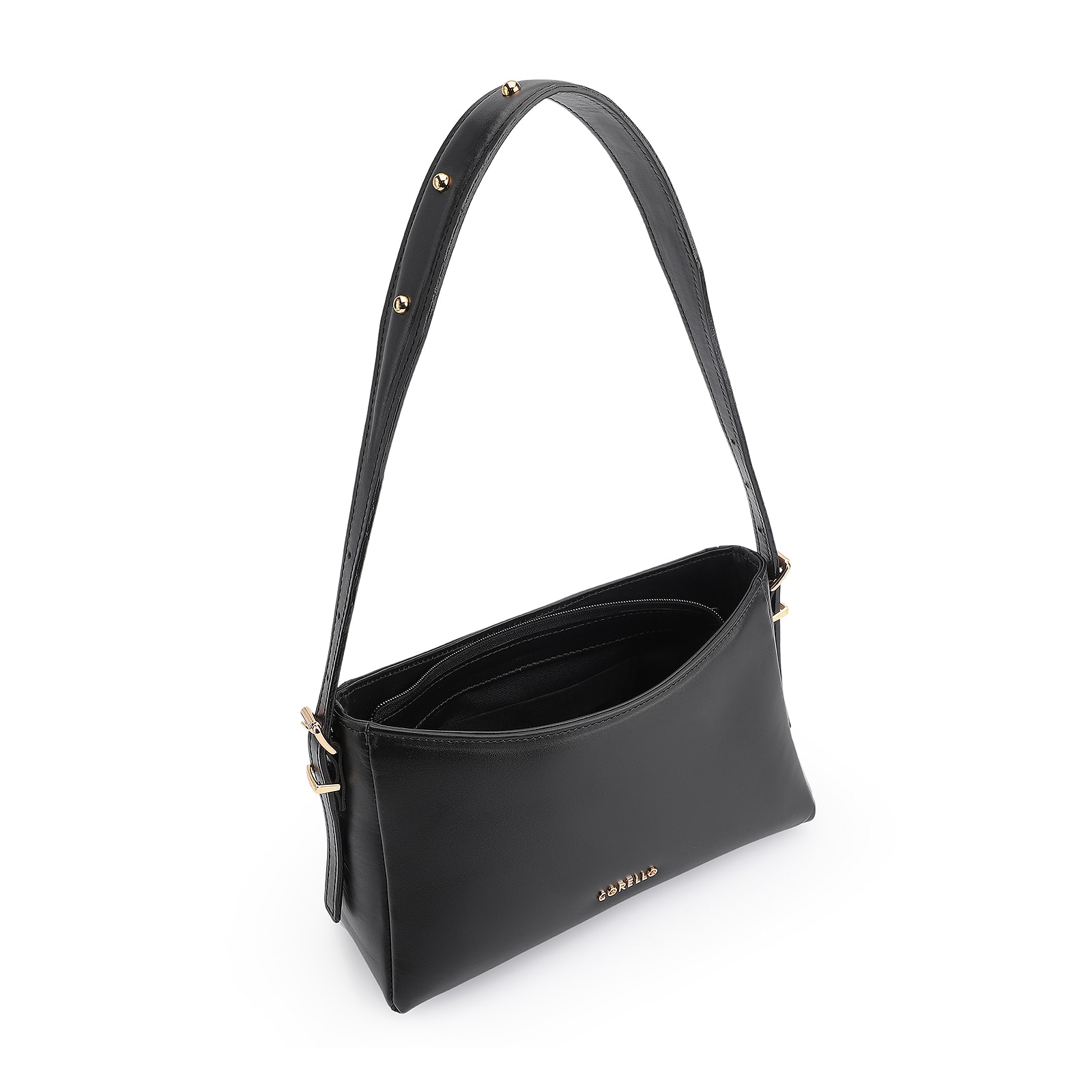 Bolsa De Ombro Rebites Couro Preto