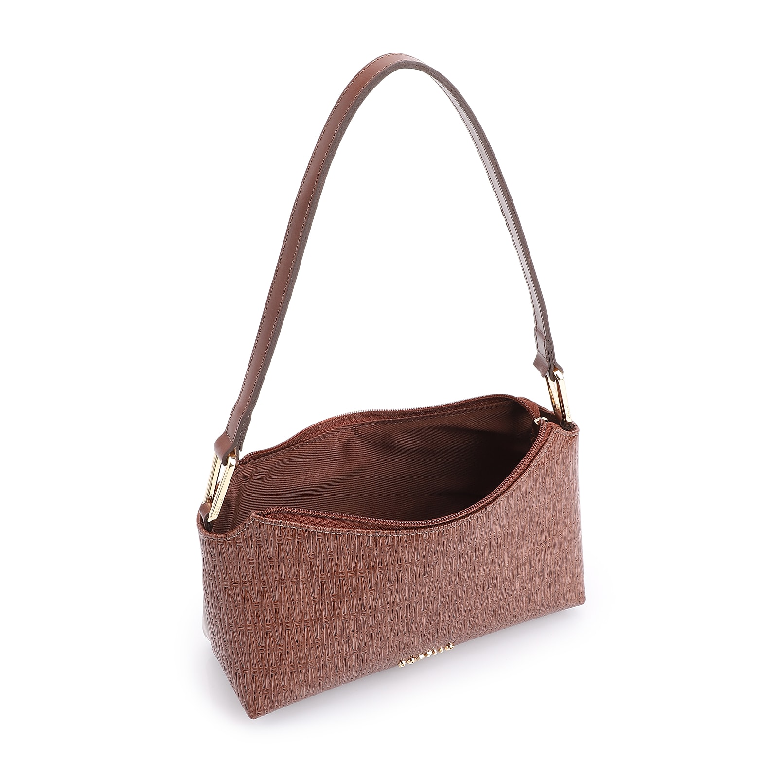 Bolsa De Ombro Tramado Couro Marrom