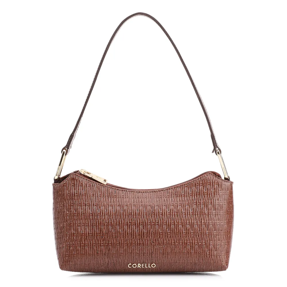 Bolsa De Ombro Tramado Couro Marrom