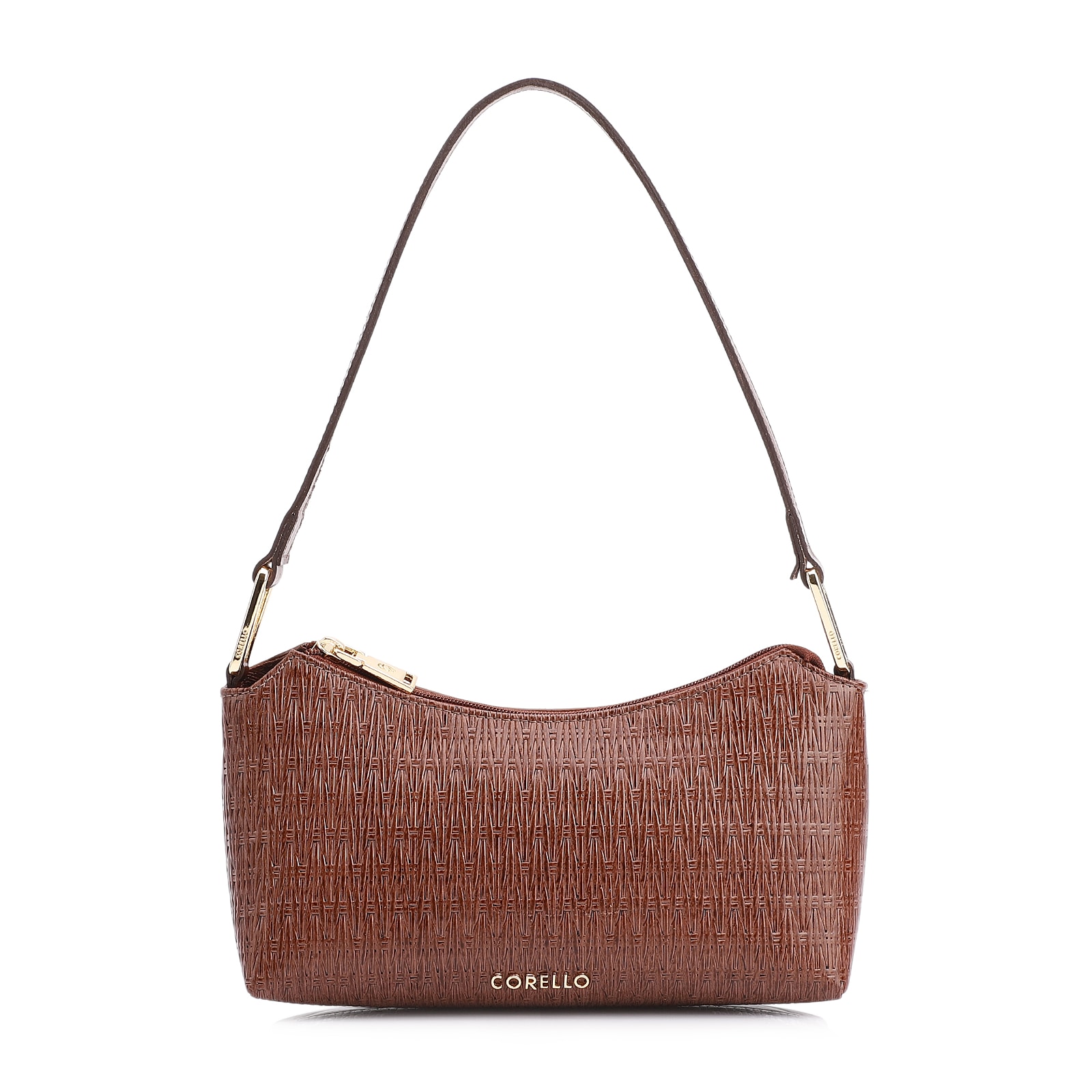 Bolsa De Ombro Tramado Couro Marrom