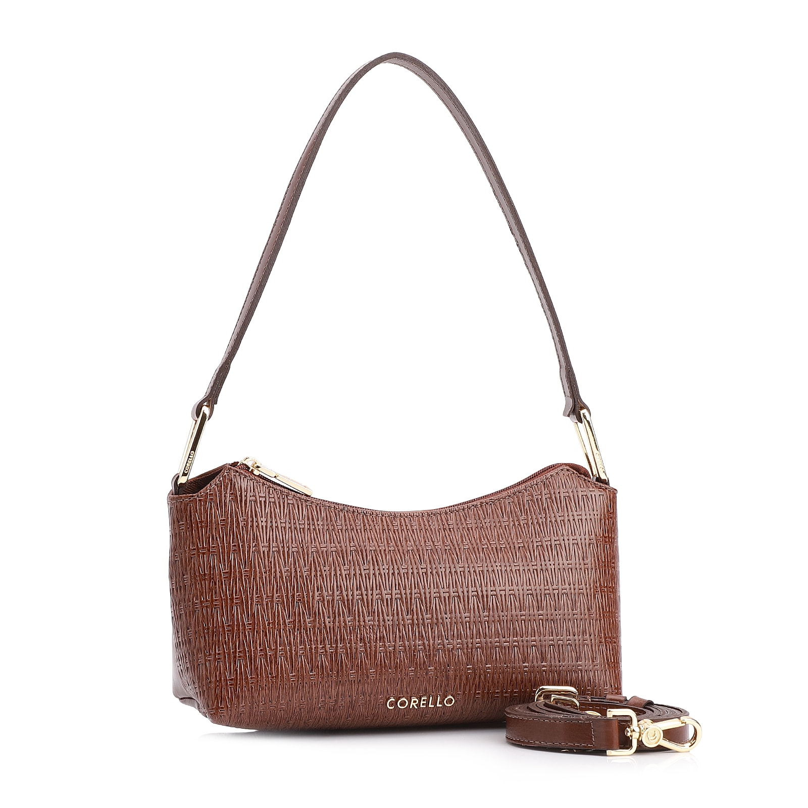 Bolsa De Ombro Tramado Couro Marrom