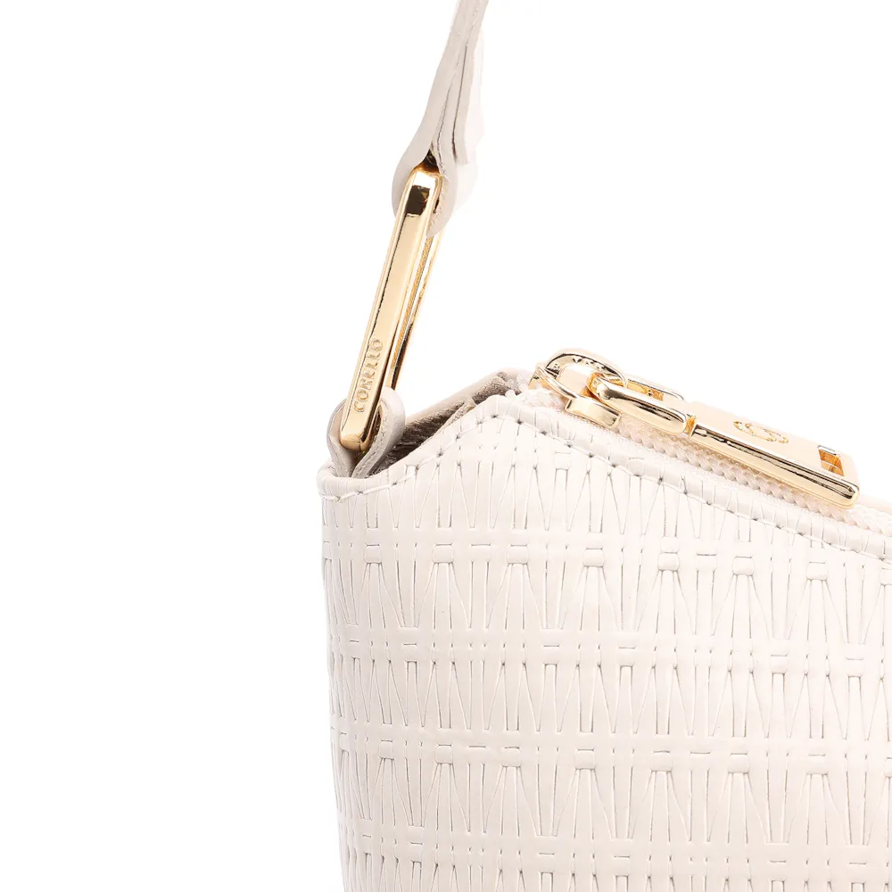 Bolsa De Ombro Tramado Couro Off White - imagem 5