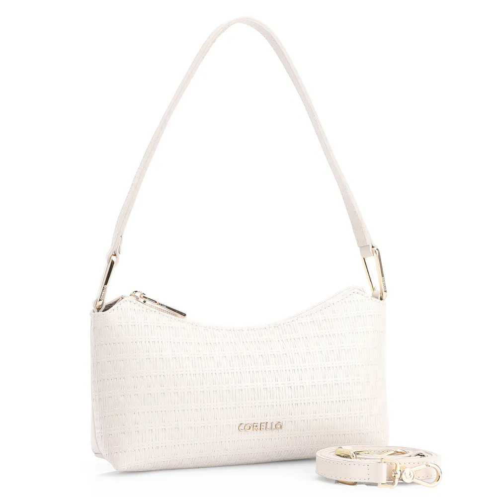 Bolsa De Ombro Tramado Couro Off White - imagem 2
