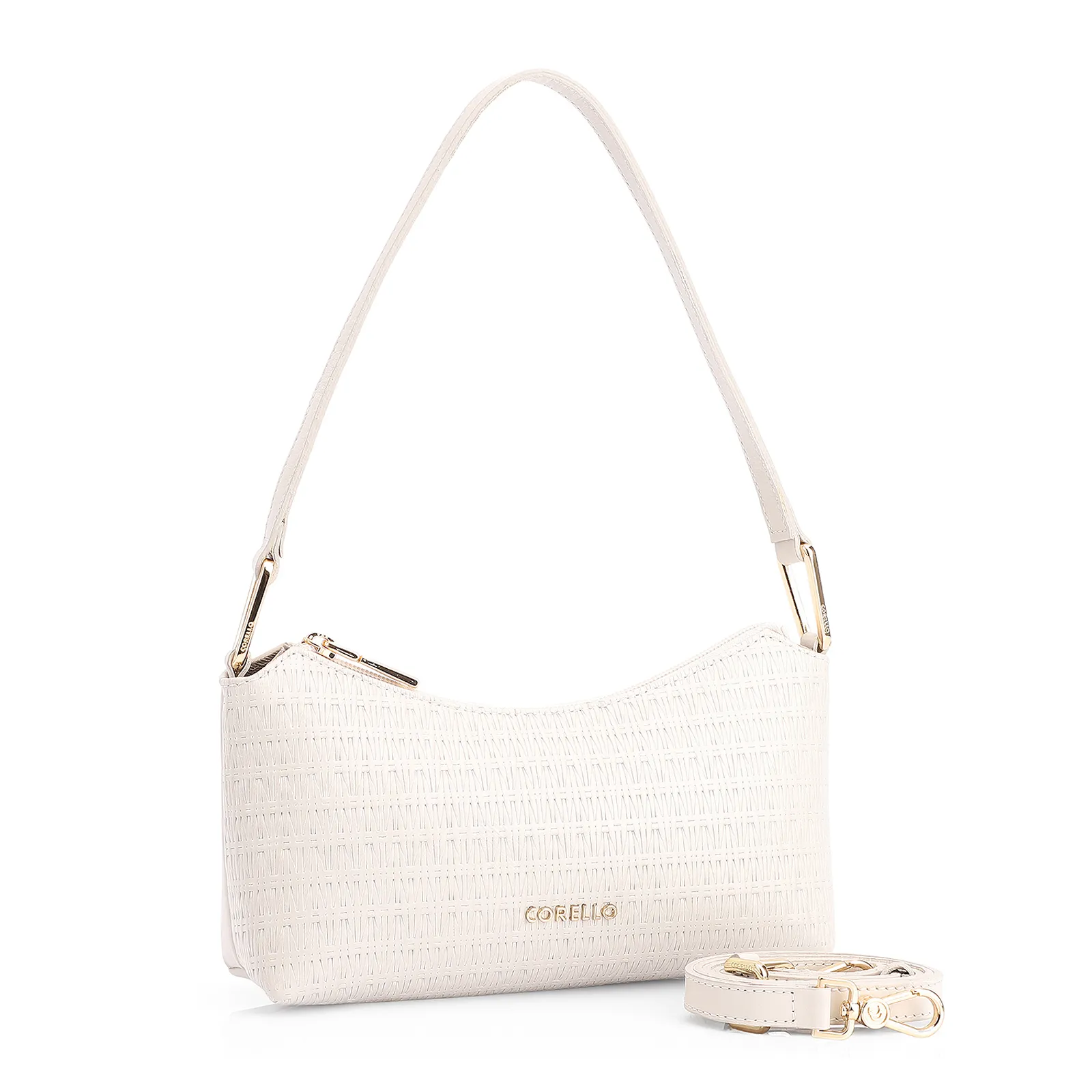 Bolsa De Ombro Tramado Couro Off White