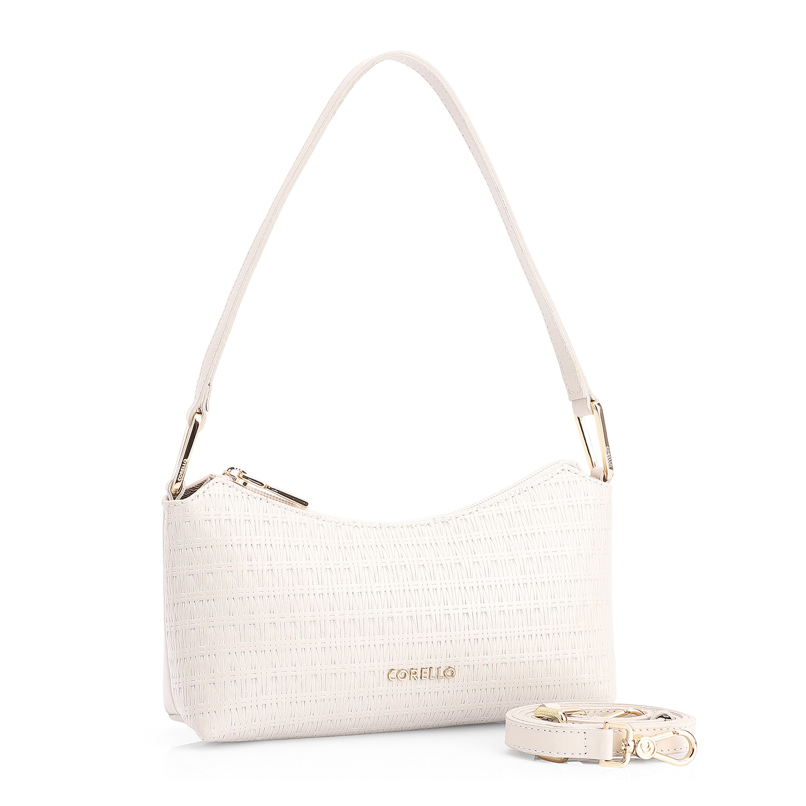 Bolsa De Ombro Tramado Couro Off White