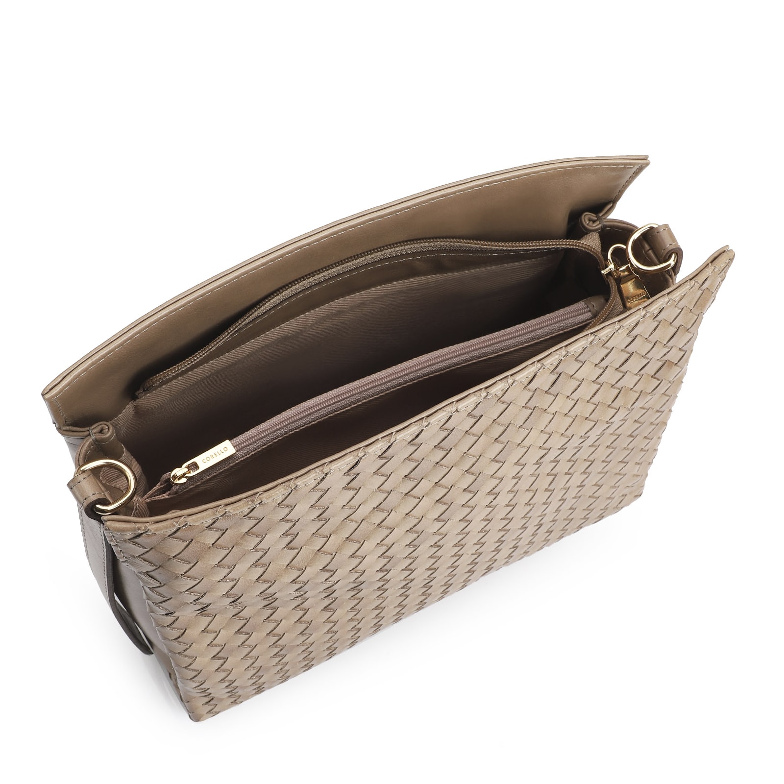 Bolsa De Ombro Tressê Couro Argila