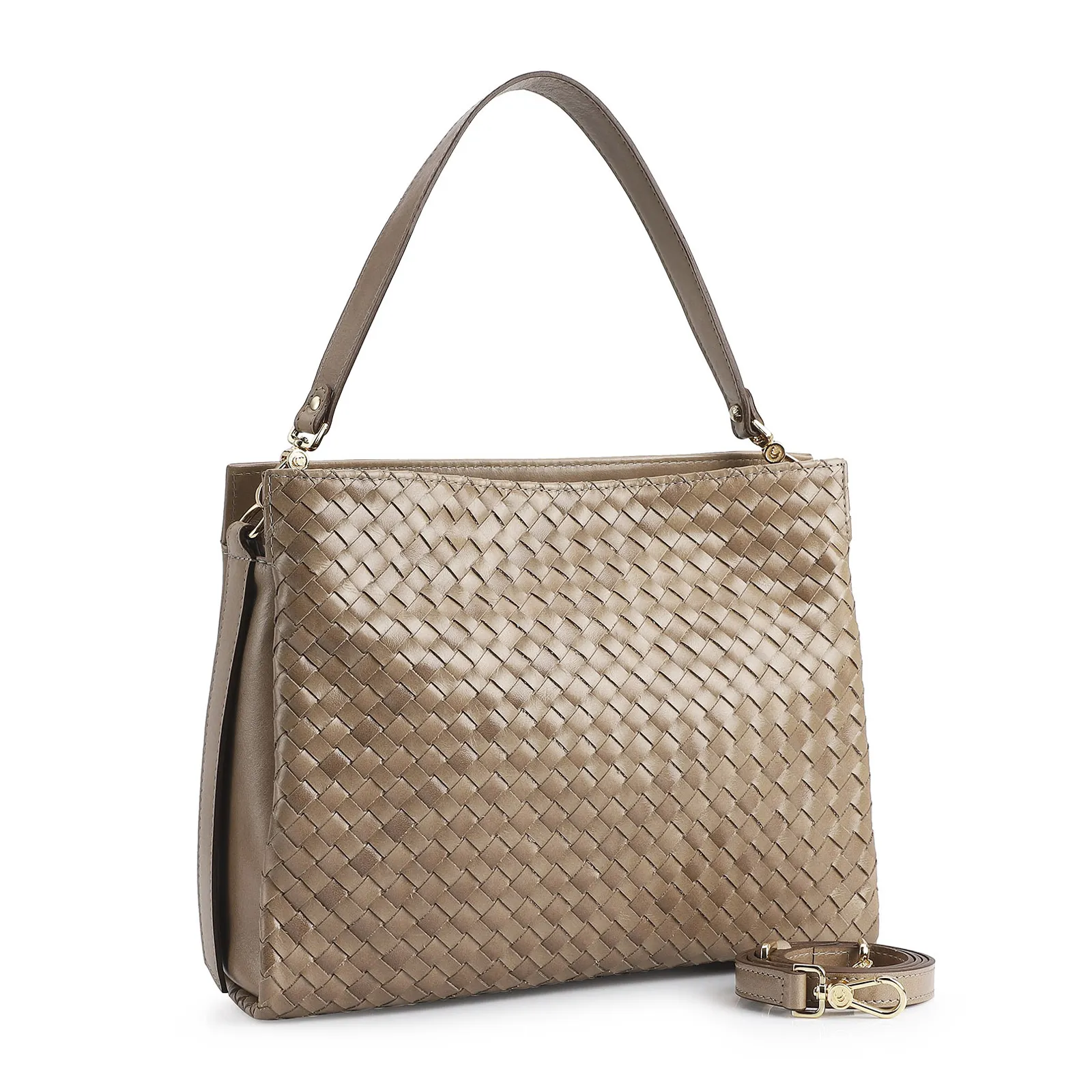 Bolsa De Ombro Tressê Couro Argila