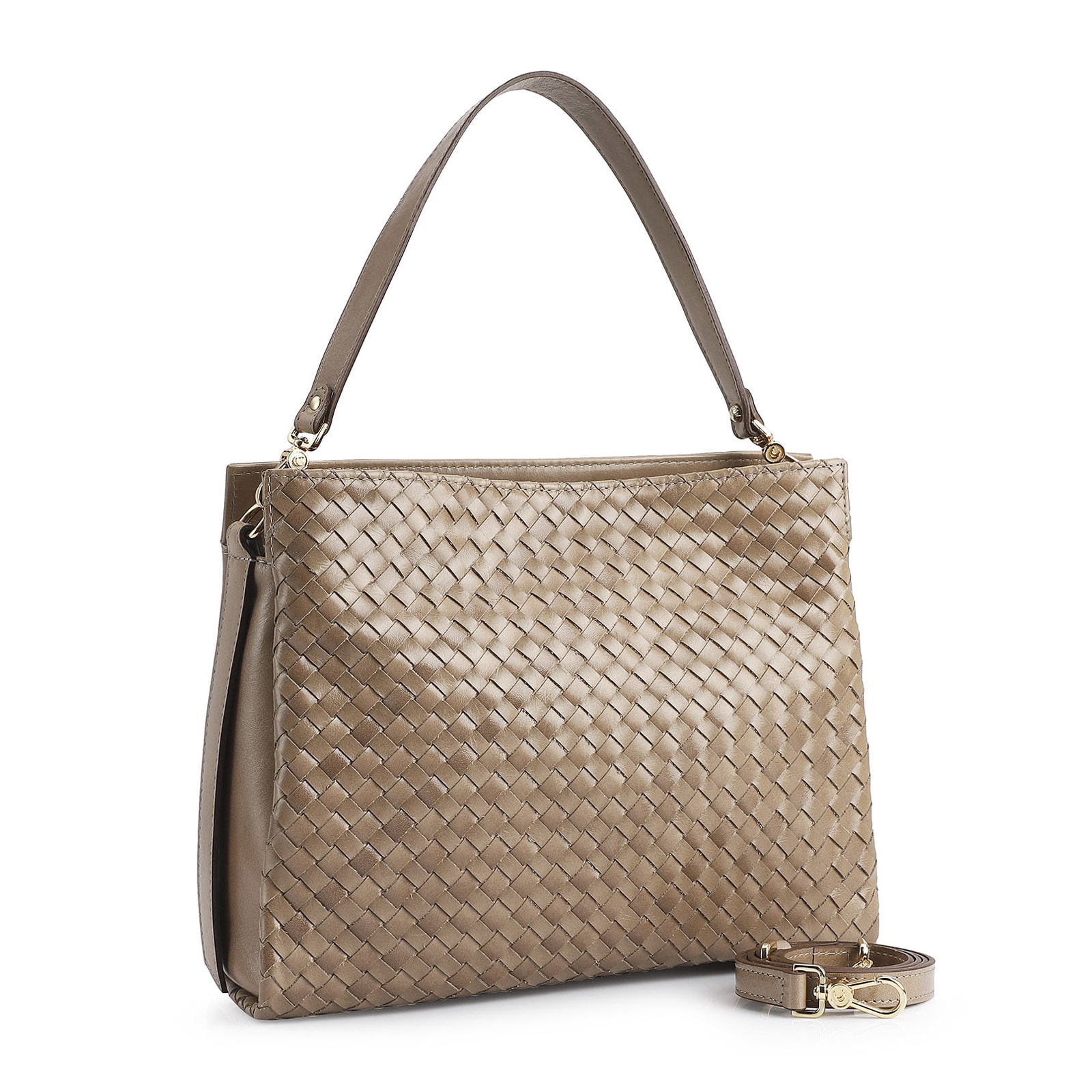 Bolsa De Ombro Tressê Couro Argila