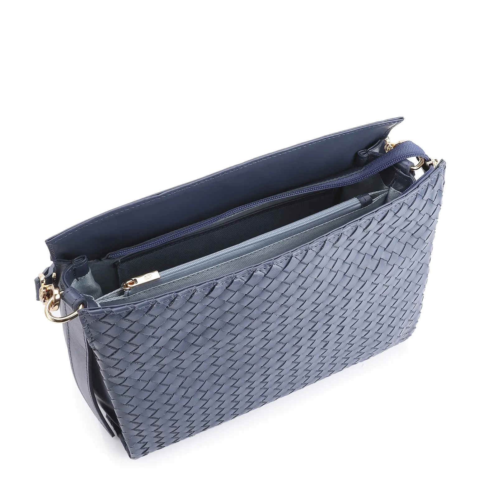 Bolsa De Ombro Tressê Couro Azul