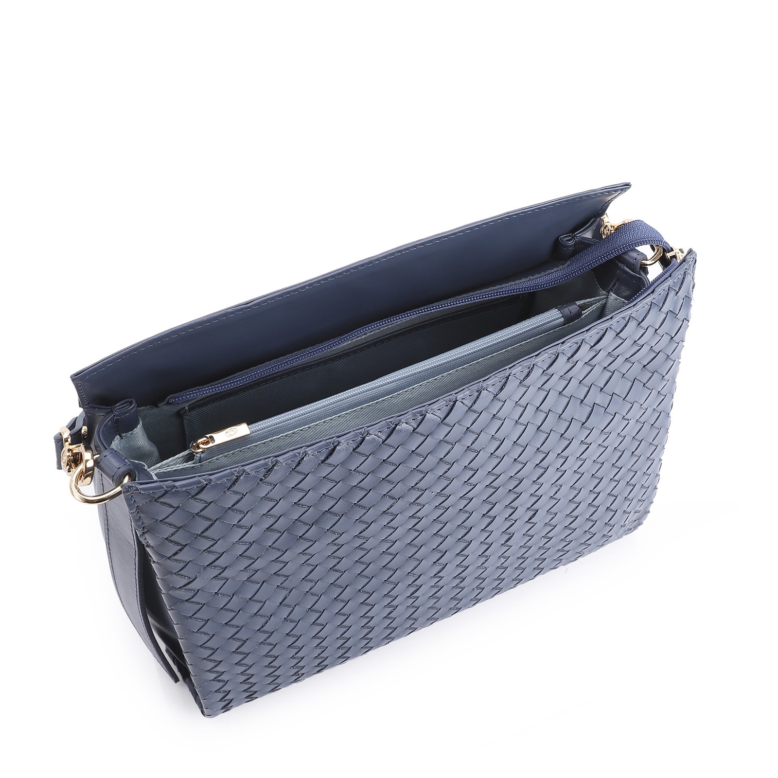 Bolsa De Ombro Tressê Couro Azul