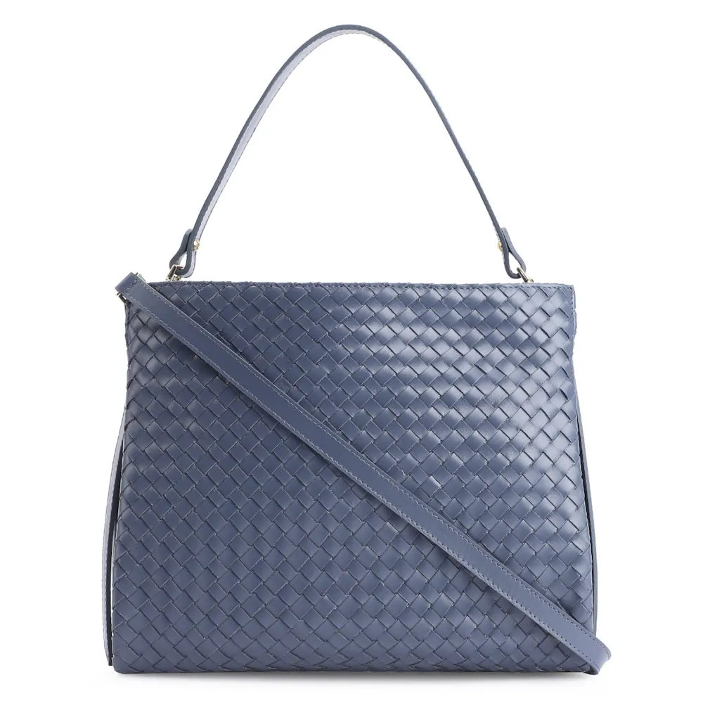 Bolsa De Ombro Tressê Couro Azul