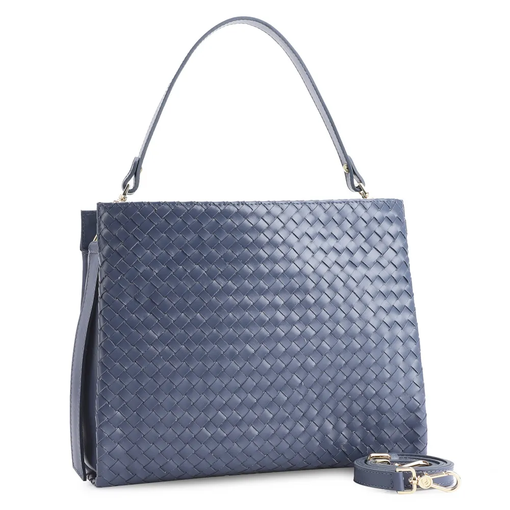 Bolsa De Ombro Tressê Couro Azul - imagem 2