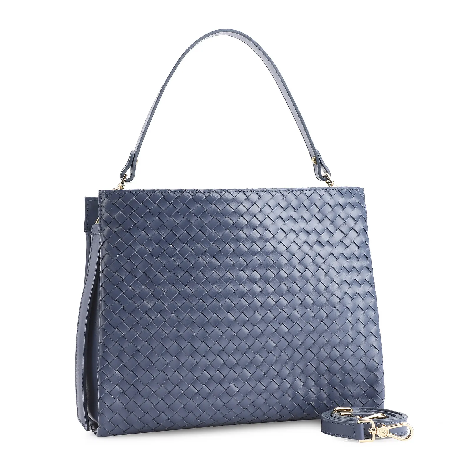 Bolsa De Ombro Tressê Couro Azul