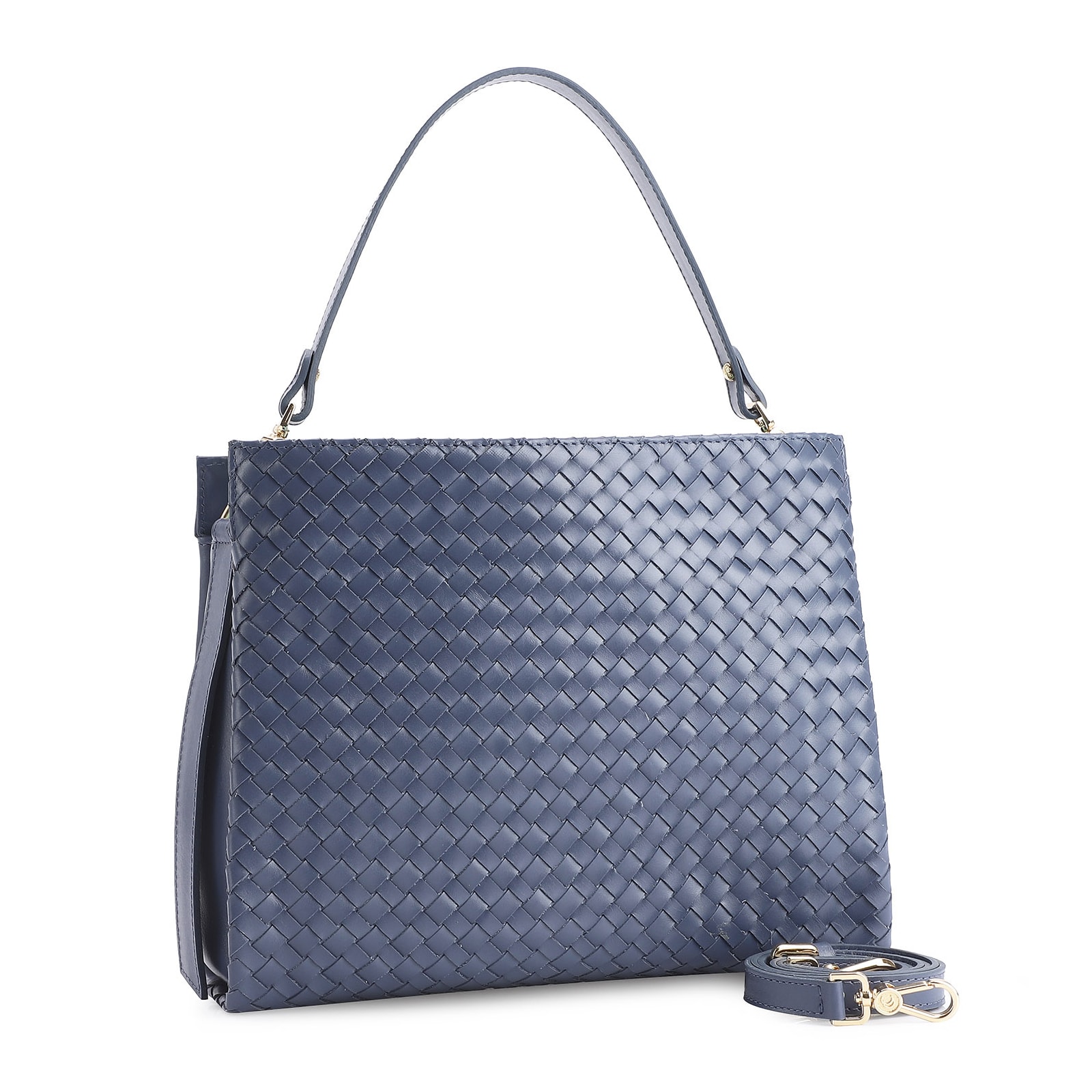Bolsa De Ombro Tressê Couro Azul