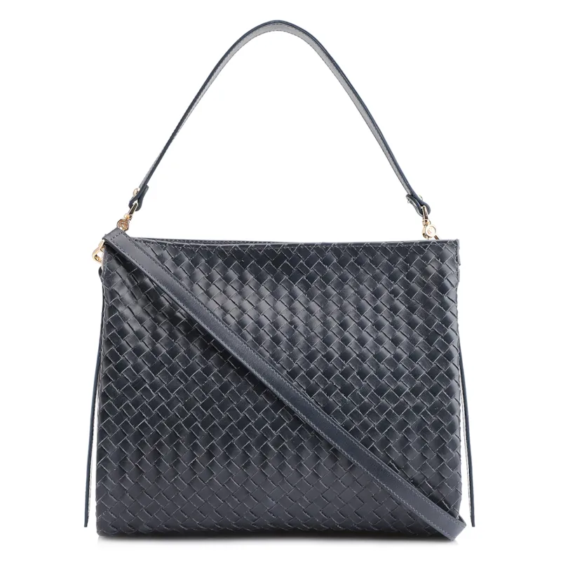 Bolsa De Ombro Tressê Couro Azul